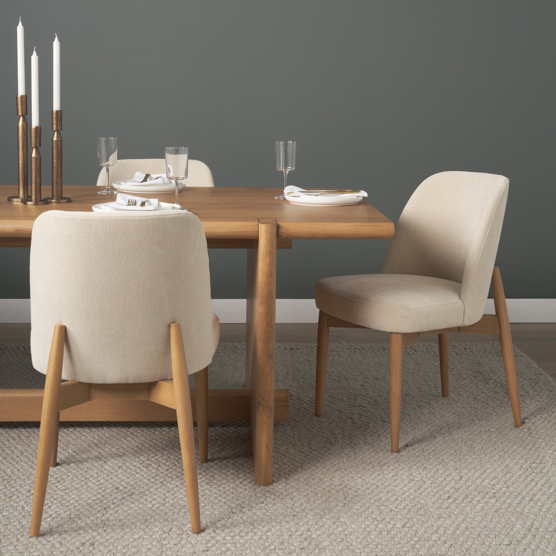Abbie Curved Back Oatmeal Fabric Dining Side Chair - Central Designs