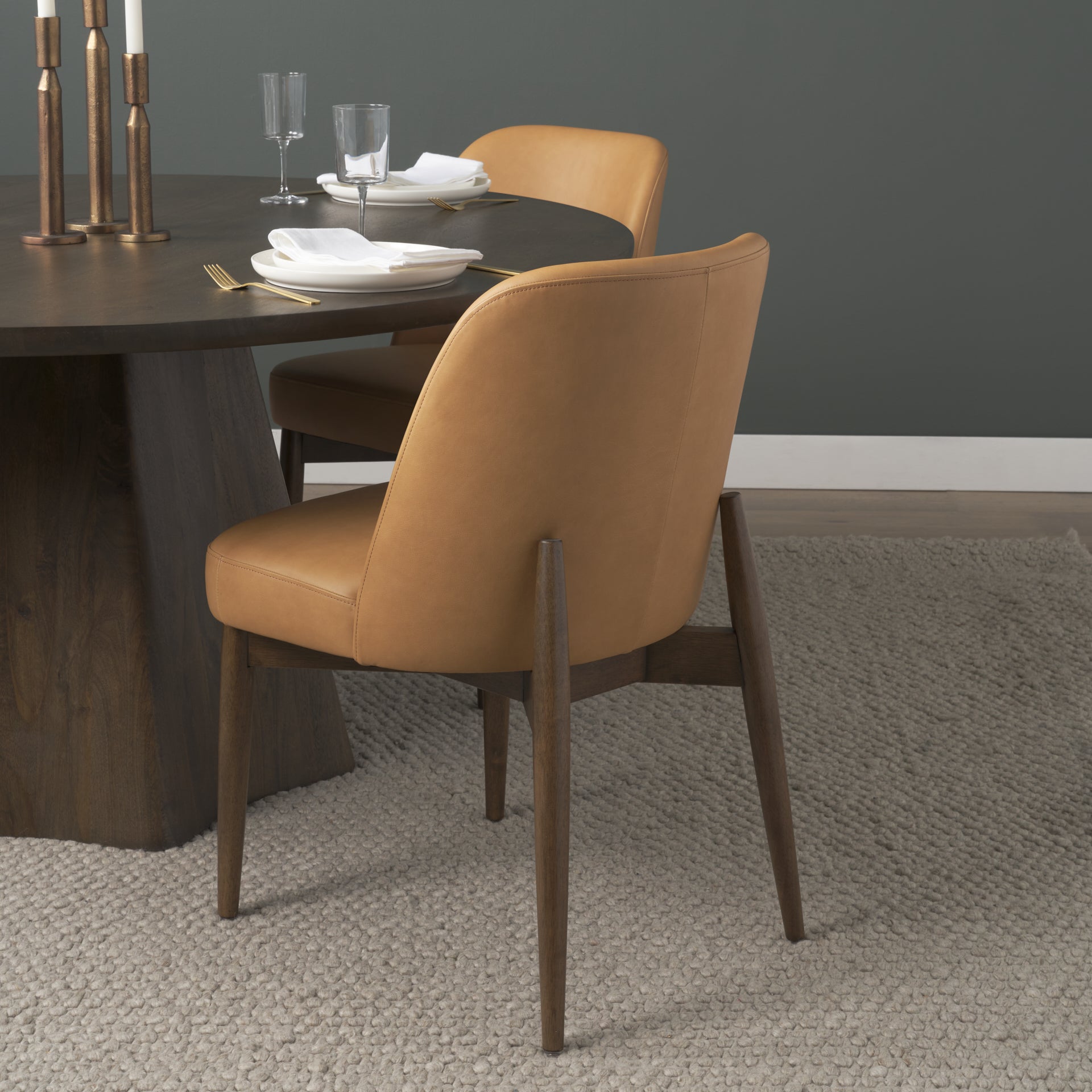 Abbie Slope Curved Back Tan Leather Dining Side Chair - Central Designs