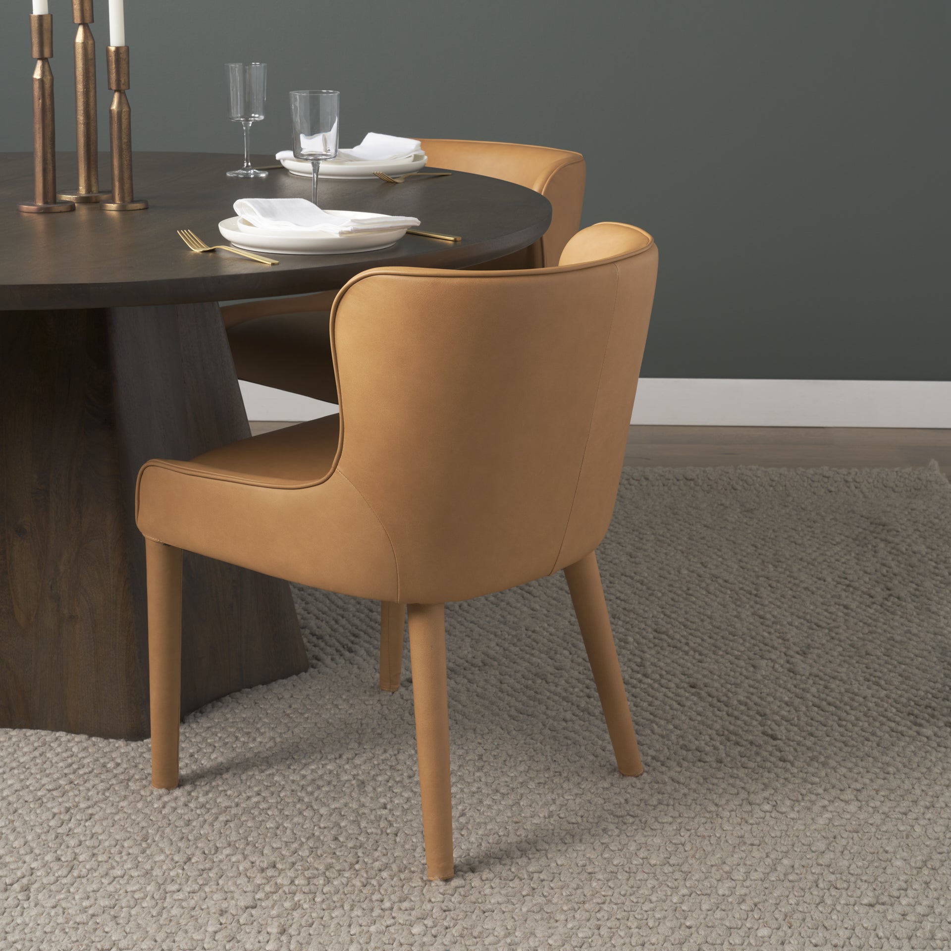 Nolan Slope Tan Leather Dining Chair - Central Designs