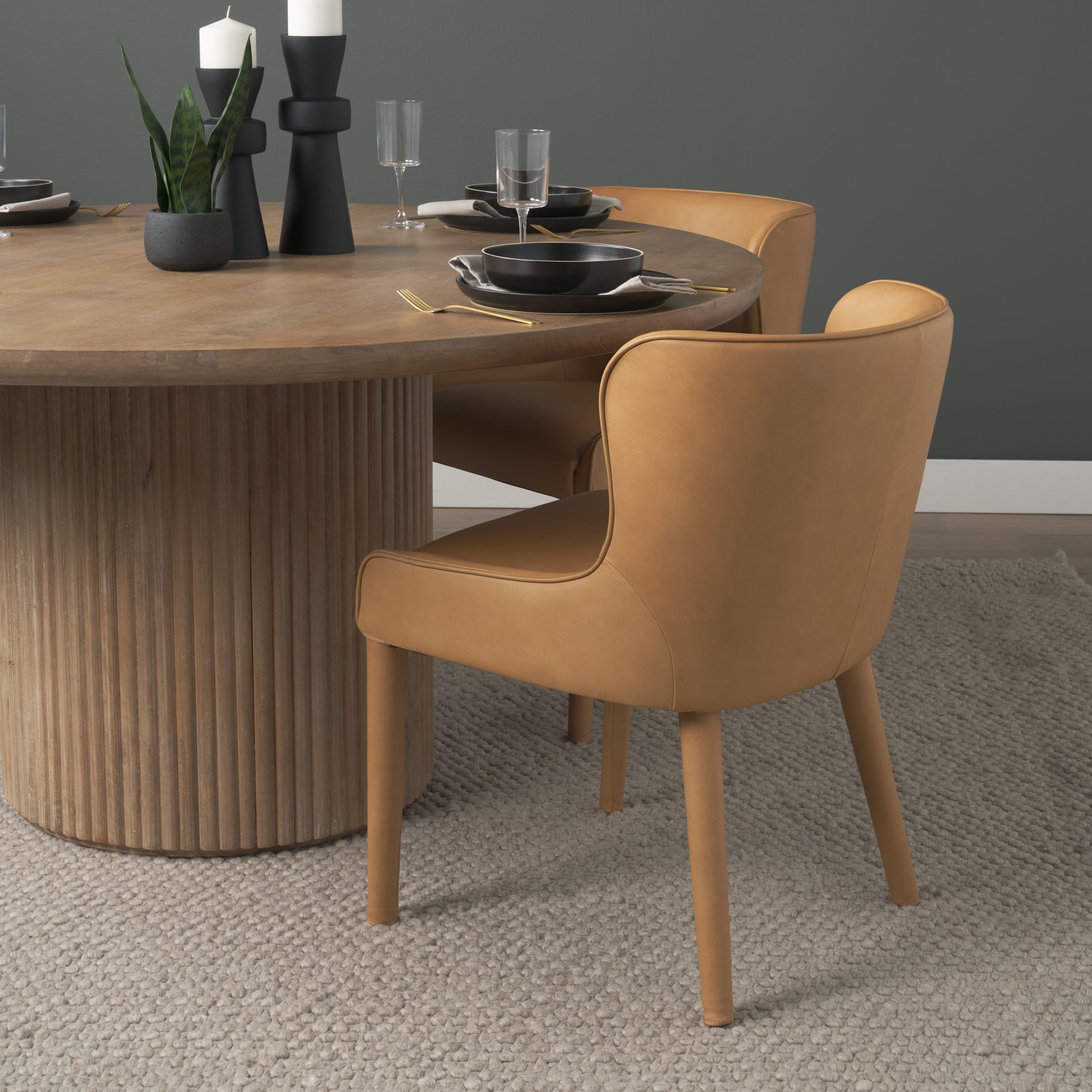 Nolan Slope Tan Leather Dining Chair - Central Designs