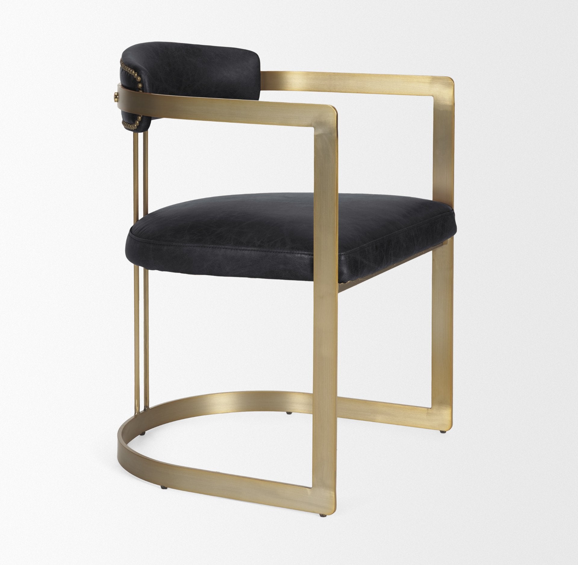 Hollyfield II Black Leather Seat Gold Iron Frame Dining Chair - Central Designs