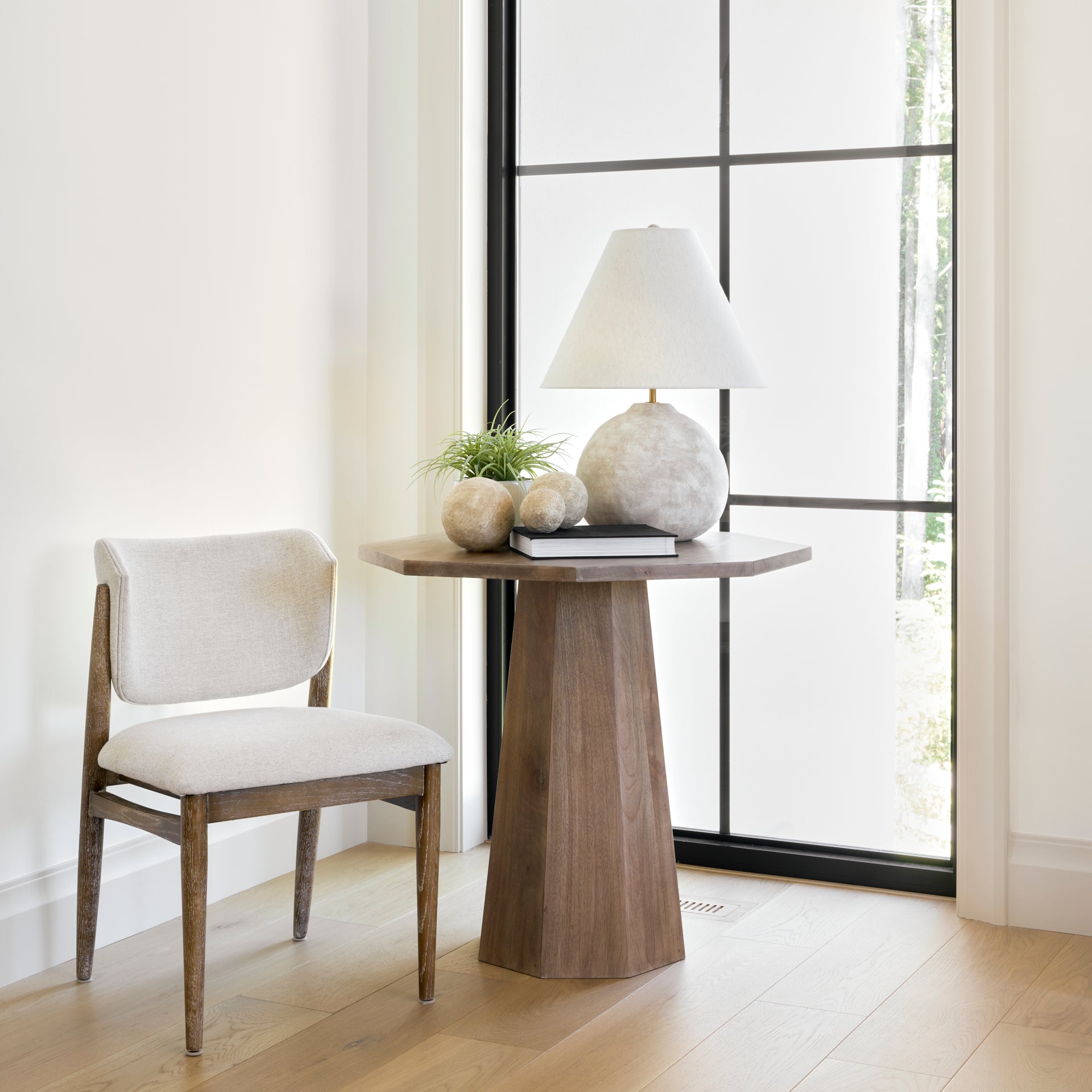 Cline Cream Fabric Upholstered and Light Brown Wood Dining Chair - Central Designs