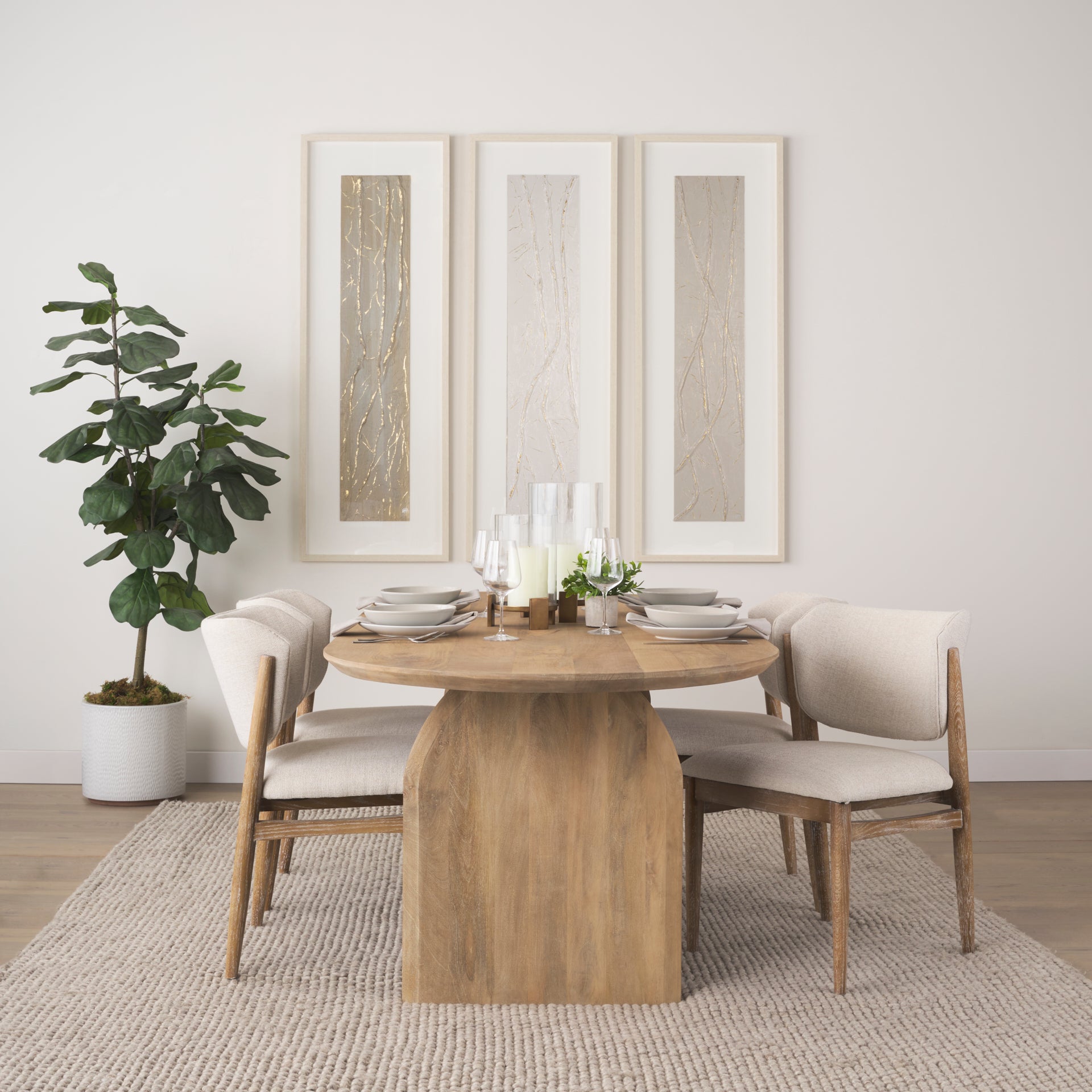 Cline Cream Fabric Upholstered and Light Brown Wood Dining Chair - Central Designs