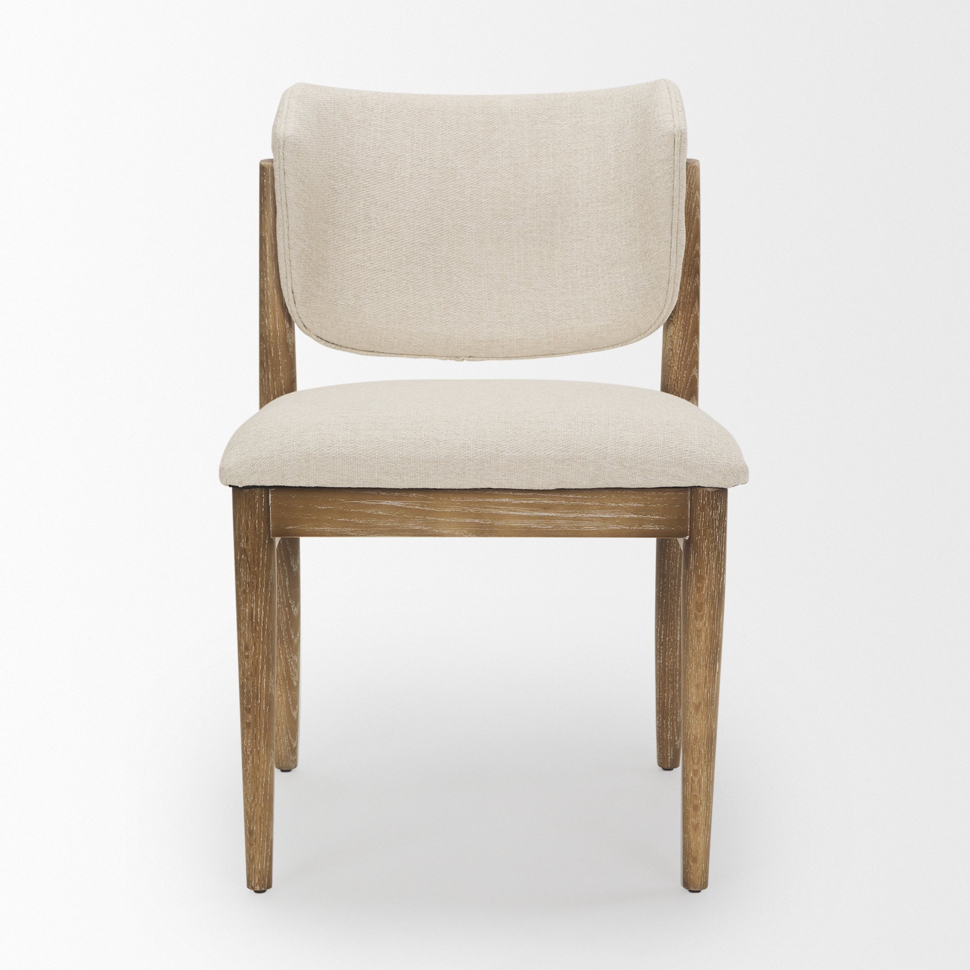 Cline Cream Fabric Upholstered and Light Brown Wood Dining Chair - Central Designs