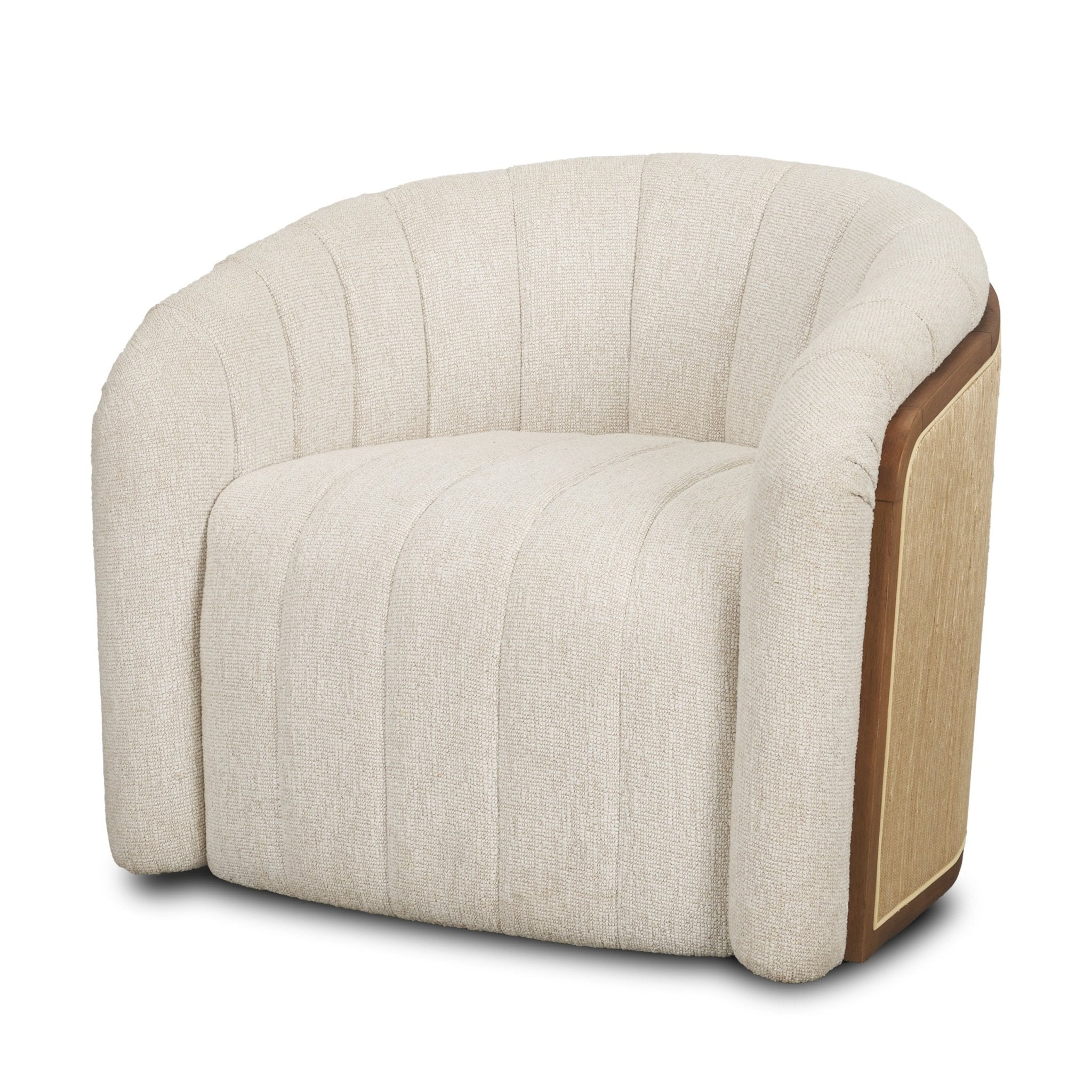 Fonda Cream Fabric w/ Natural Jute Swivel Accent Chair - Central Designs