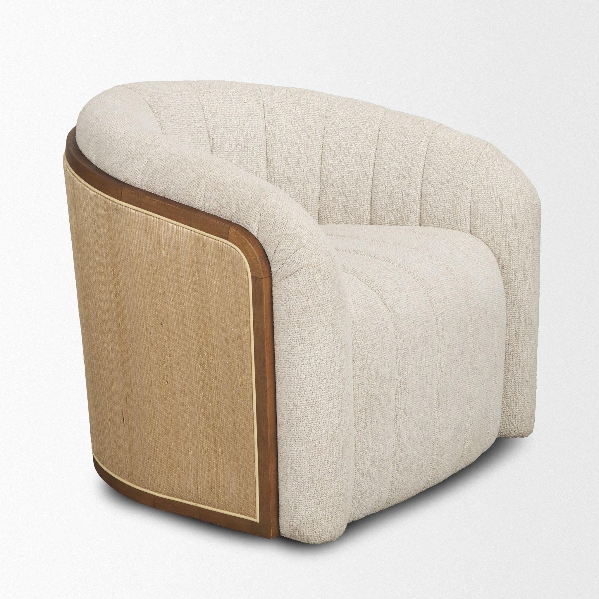 Fonda Cream Fabric w/ Natural Jute Swivel Accent Chair - Central Designs