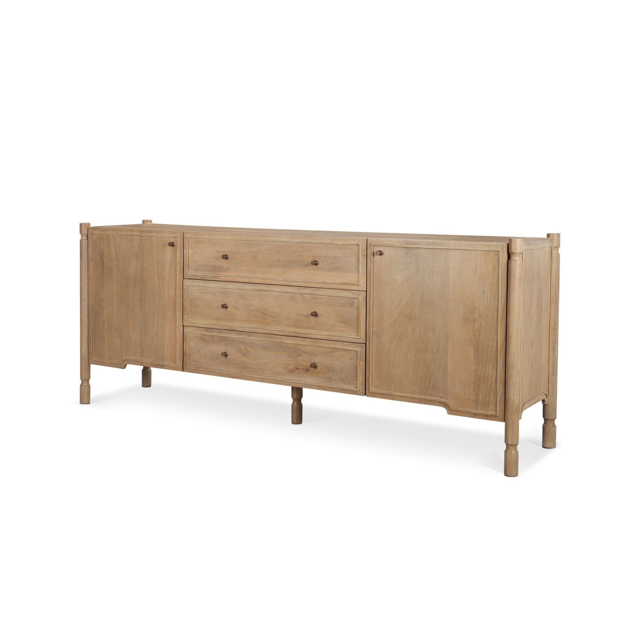 Phil Light Brown Wood 2 Door 3 Drawer Closed Sideboard - Central Designs