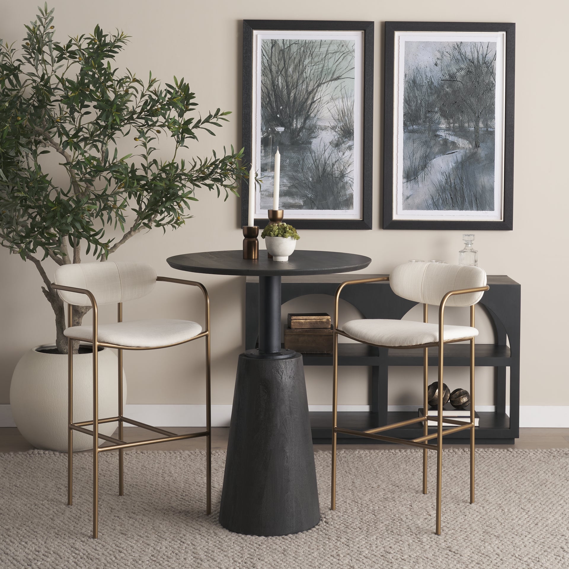 Parker 30" Seat Height Cream Fabric Seat Gold Metal Bar Stool - Central Designs