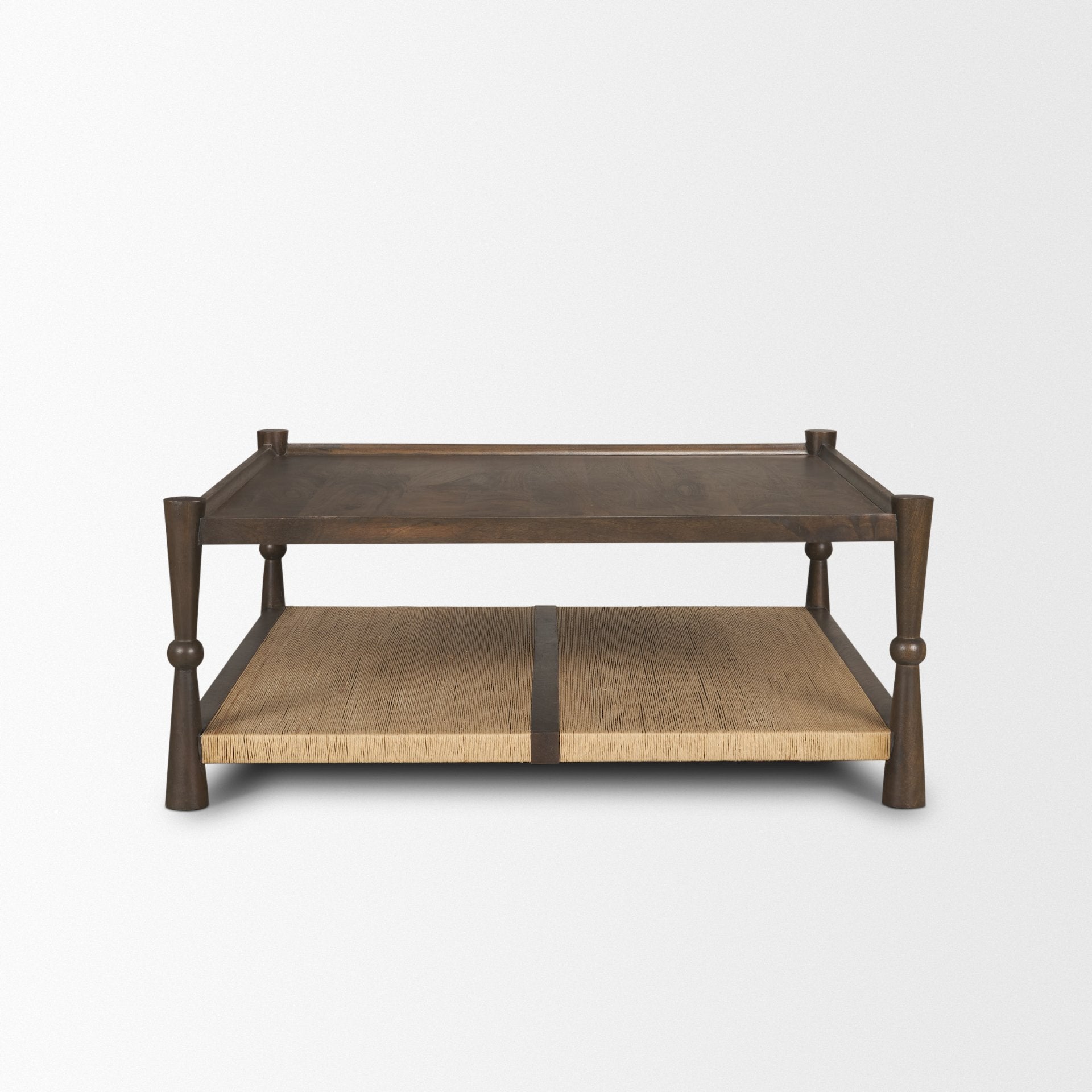 Bondi 42" Dark Brown Wood w/ Paper Rope Shelf Square Coffee Table - Central Designs