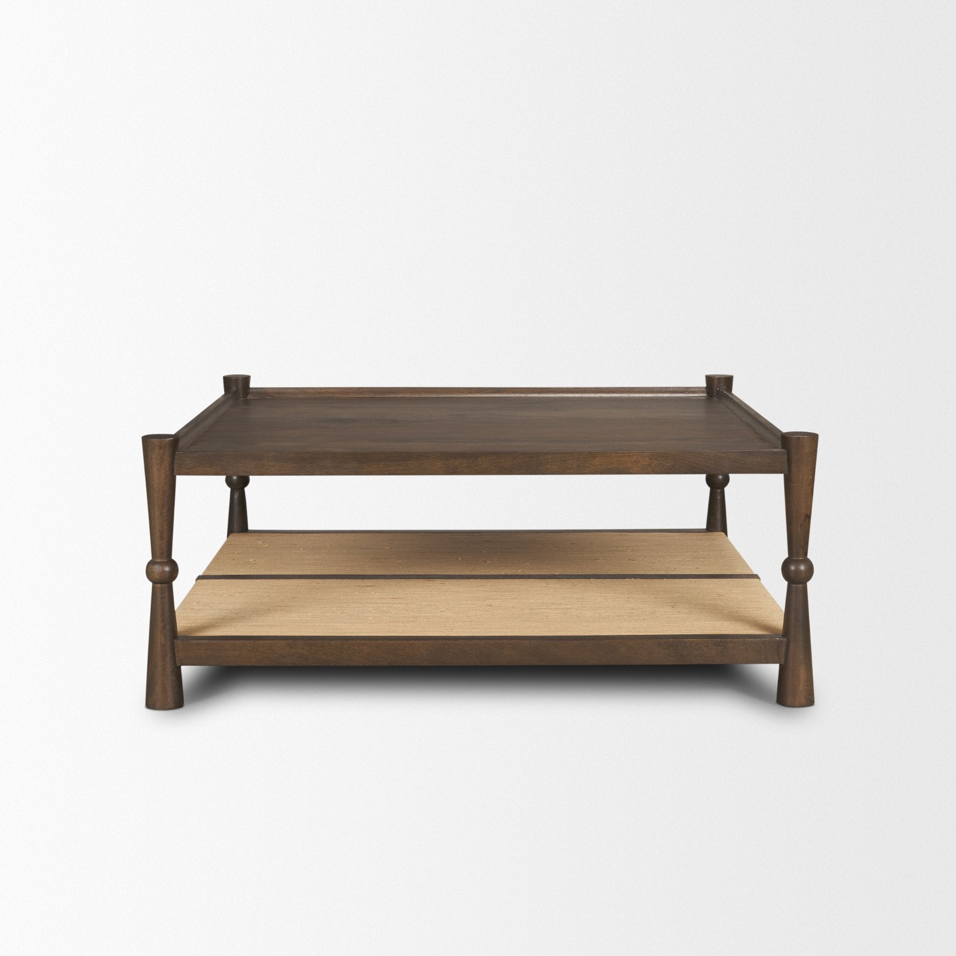 Bondi 42" Dark Brown Wood w/ Paper Rope Shelf Square Coffee Table - Central Designs