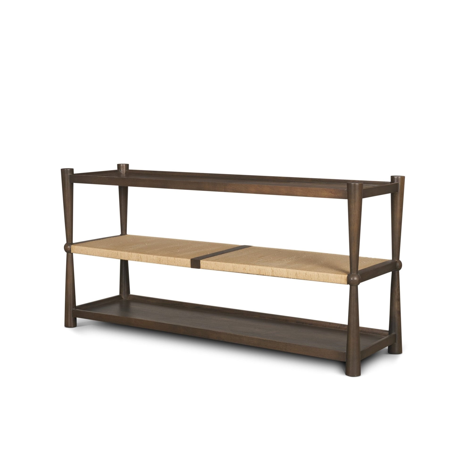 Bondi Dark Brown Wood w/ Paper Rope Shelf Console Table - Central Designs