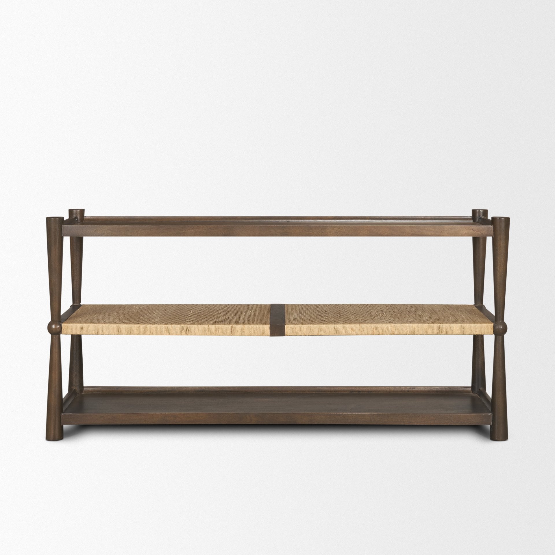 Bondi Dark Brown Wood w/ Paper Rope Shelf Console Table - Central Designs