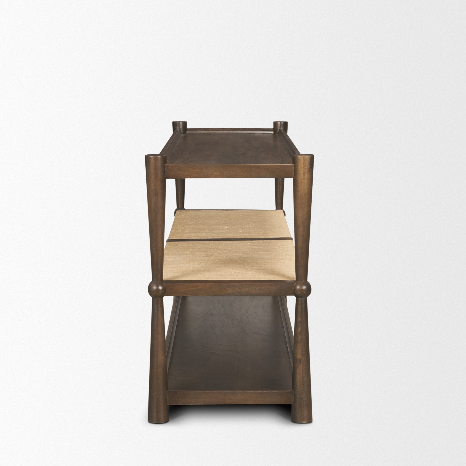 Bondi Dark Brown Wood w/ Paper Rope Shelf Console Table - Central Designs
