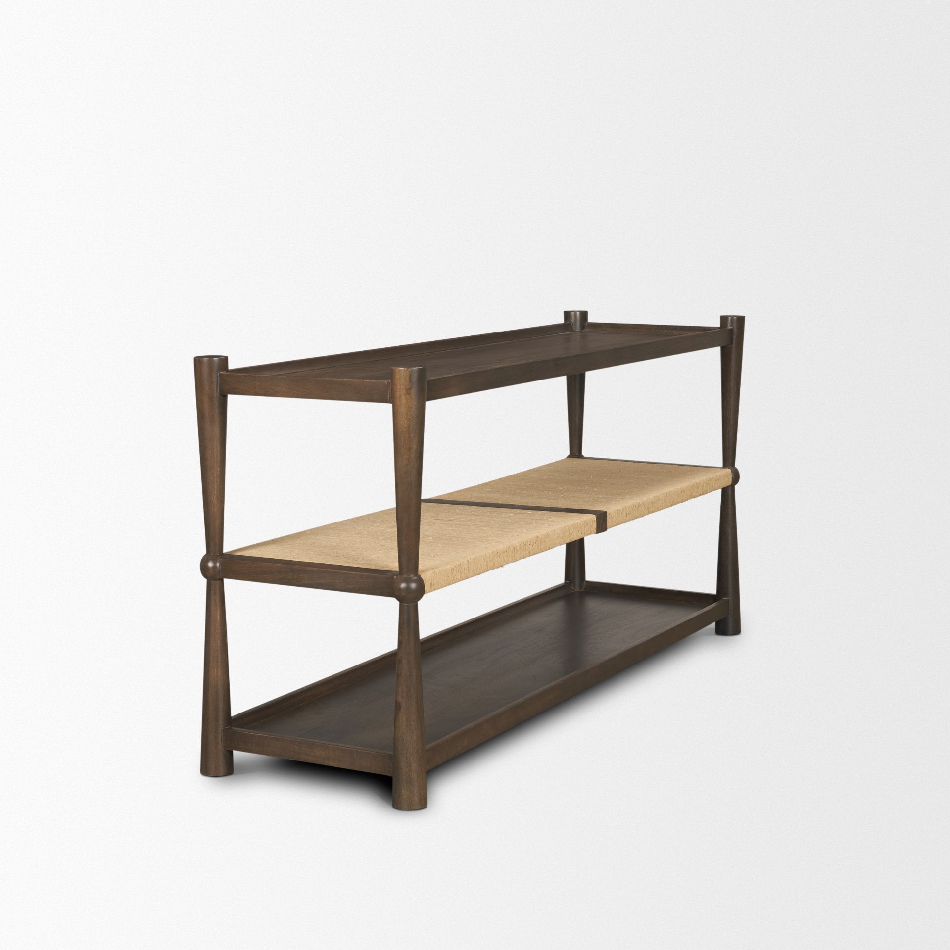 Bondi Dark Brown Wood w/ Paper Rope Shelf Console Table - Central Designs