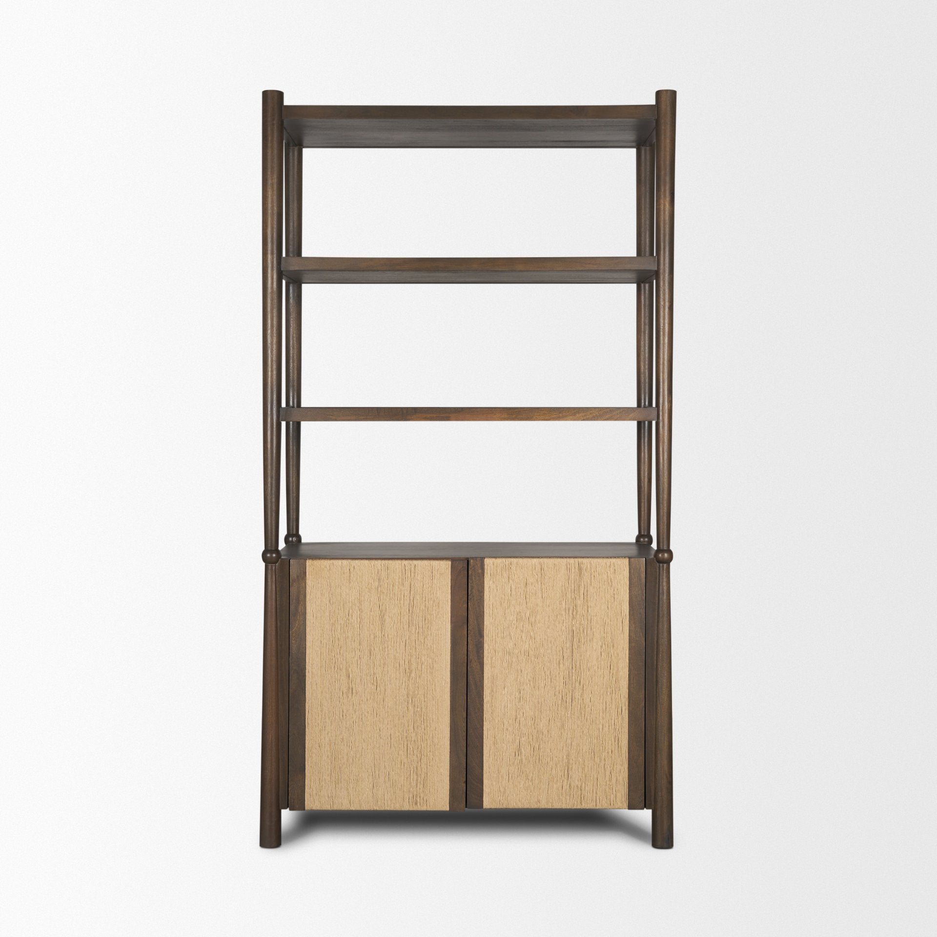 Bondi 2 Door Open Dark Brown Wood w/ Paper Rope Shelving Unit - Central Designs