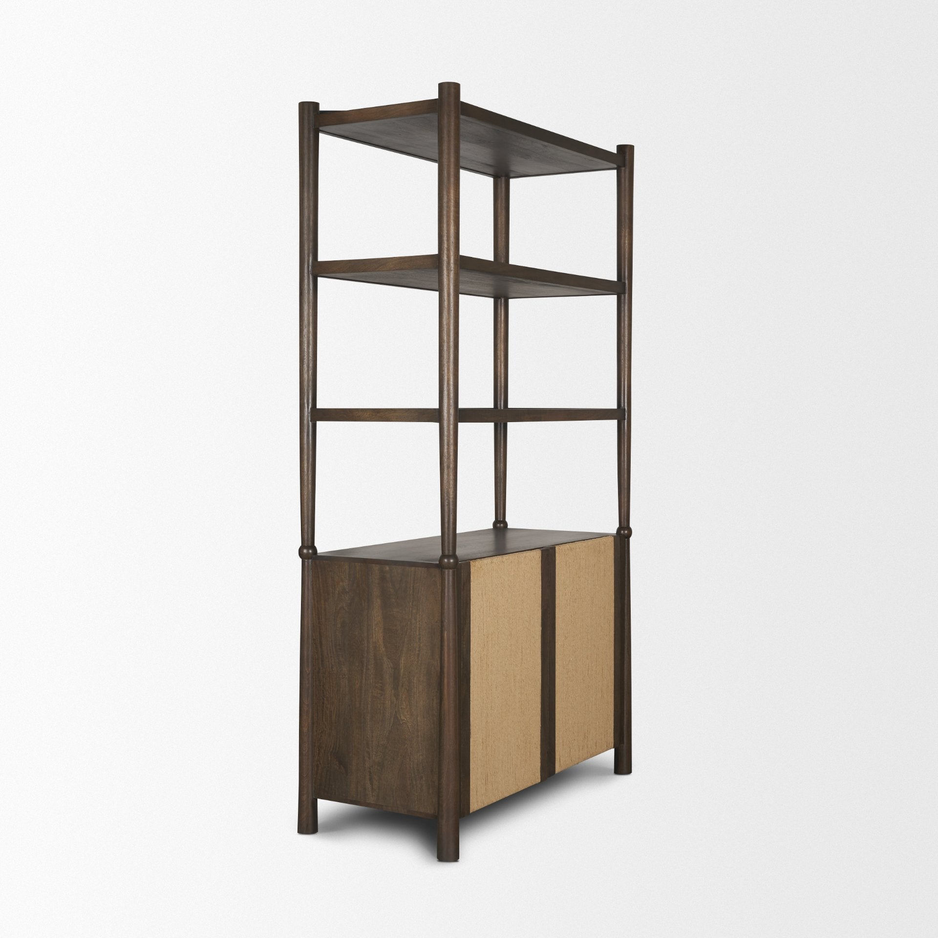 Bondi 2 Door Open Dark Brown Wood w/ Paper Rope Shelving Unit - Central Designs