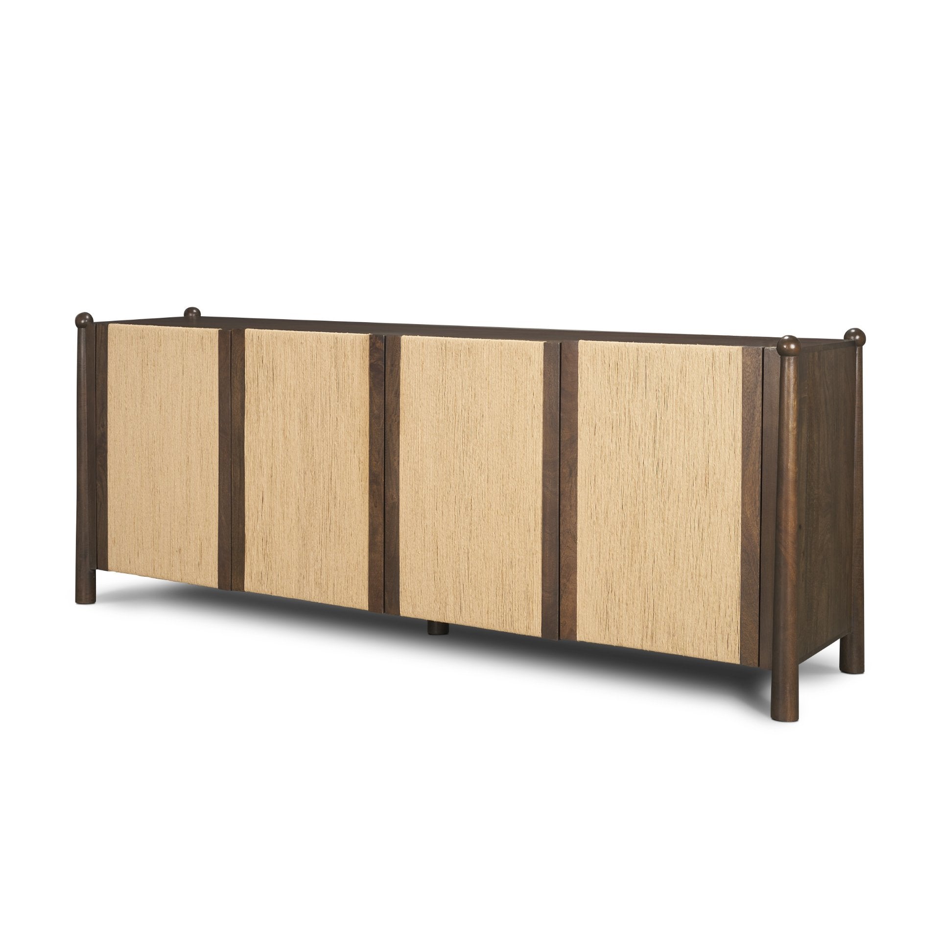 Bondi 85" Dark Brown Wood w/ Paper Rope 4 Door Closed Sideboard - Central Designs