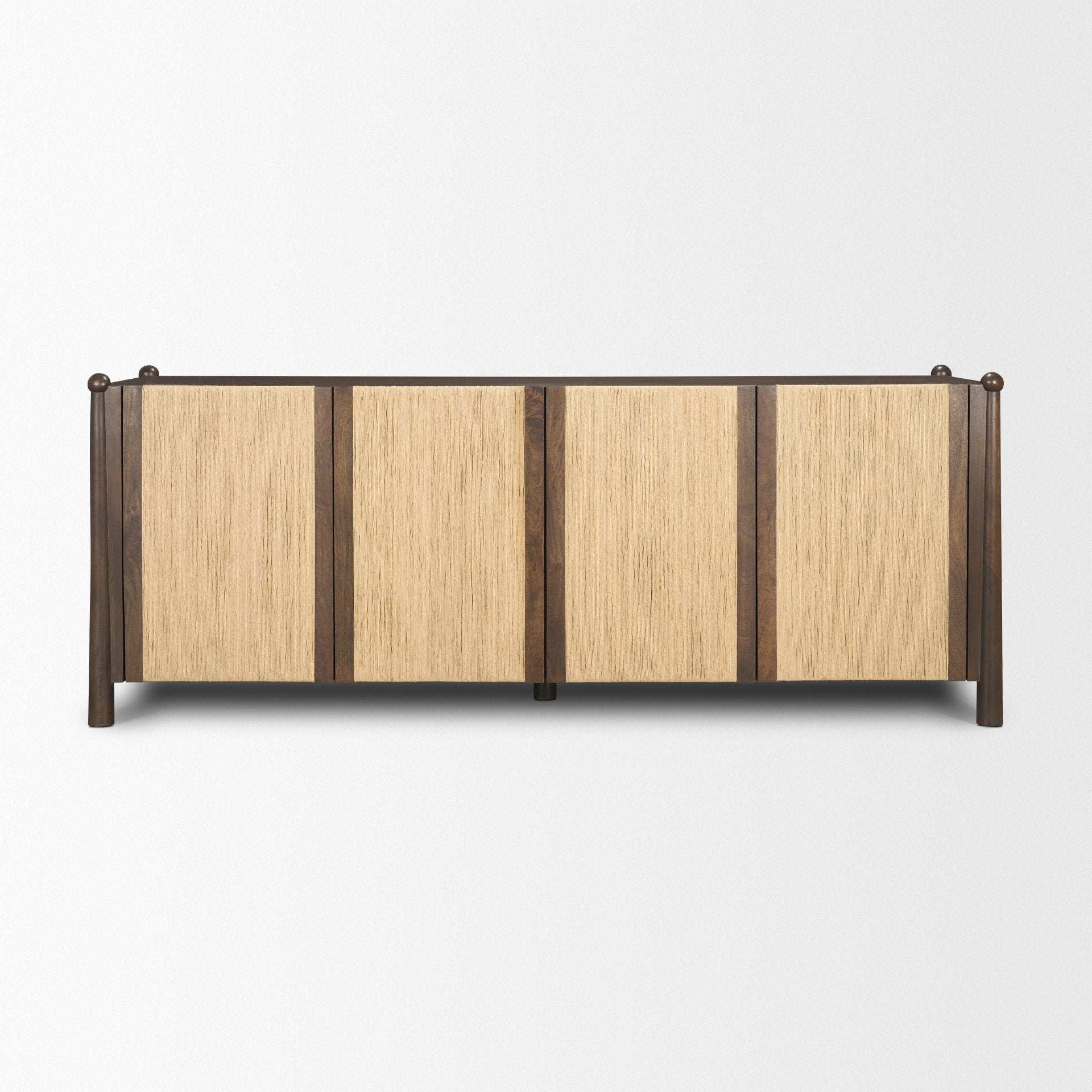Bondi 85" Dark Brown Wood w/ Paper Rope 4 Door Closed Sideboard - Central Designs