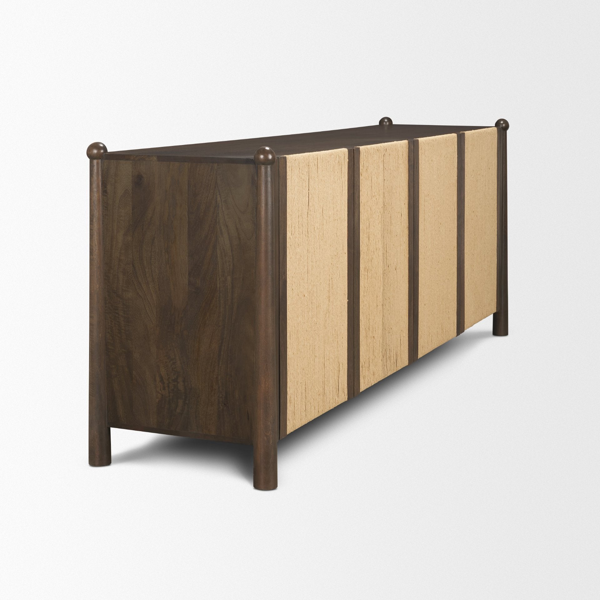 Bondi 85" Dark Brown Wood w/ Paper Rope 4 Door Closed Sideboard - Central Designs