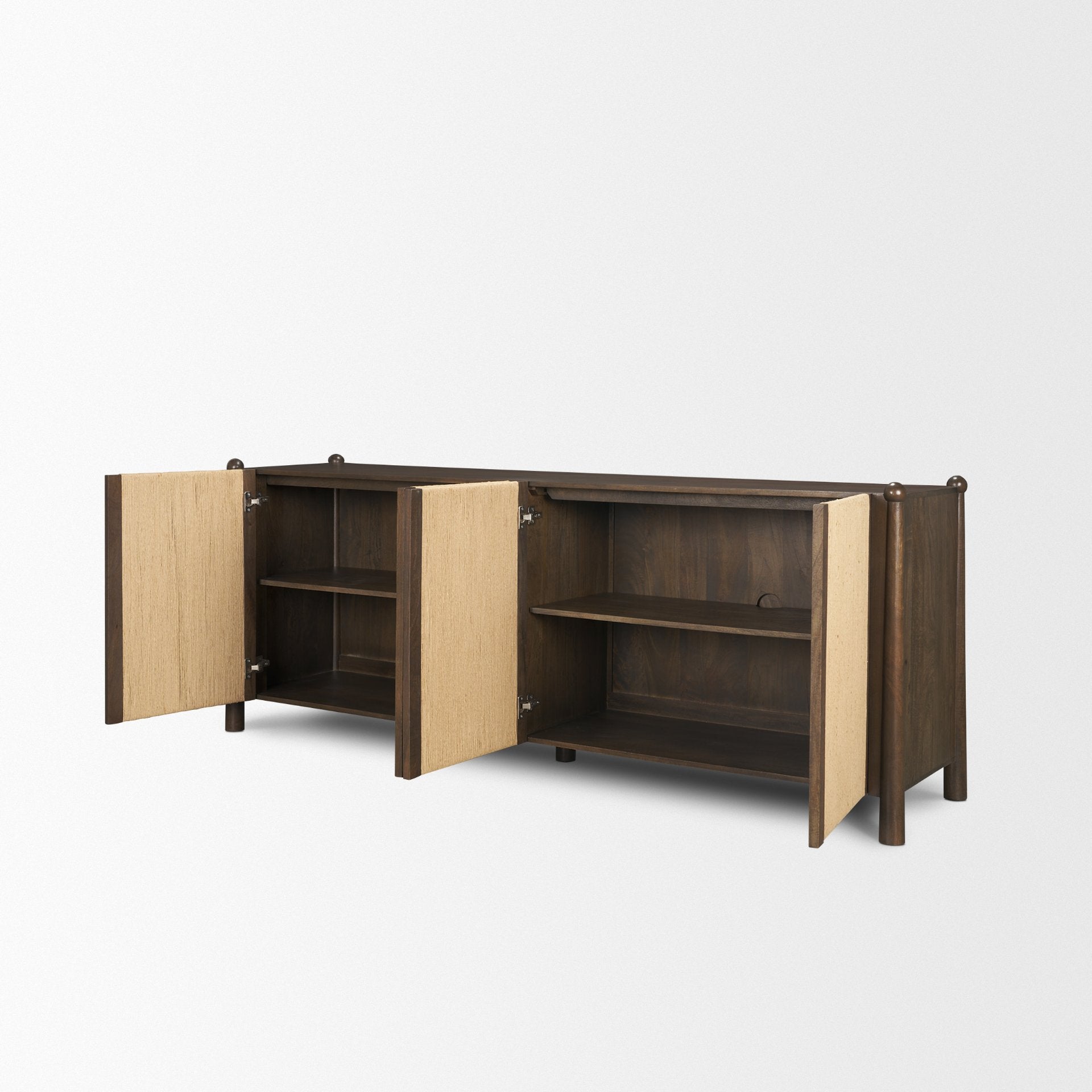 Bondi 85" Dark Brown Wood w/ Paper Rope 4 Door Closed Sideboard - Central Designs