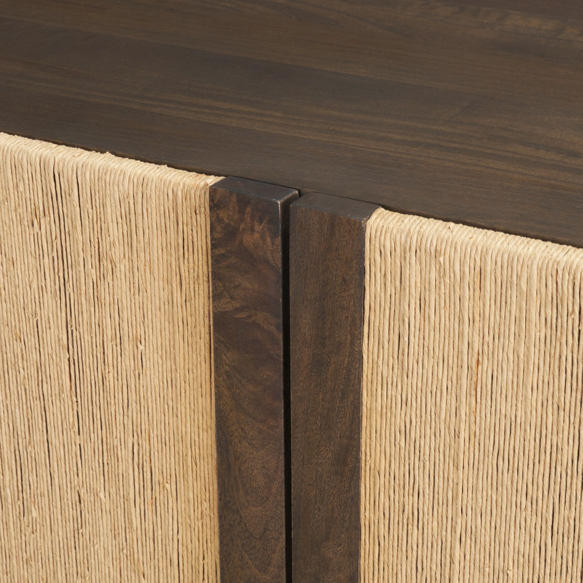 Bondi 85" Dark Brown Wood w/ Paper Rope 4 Door Closed Sideboard - Central Designs