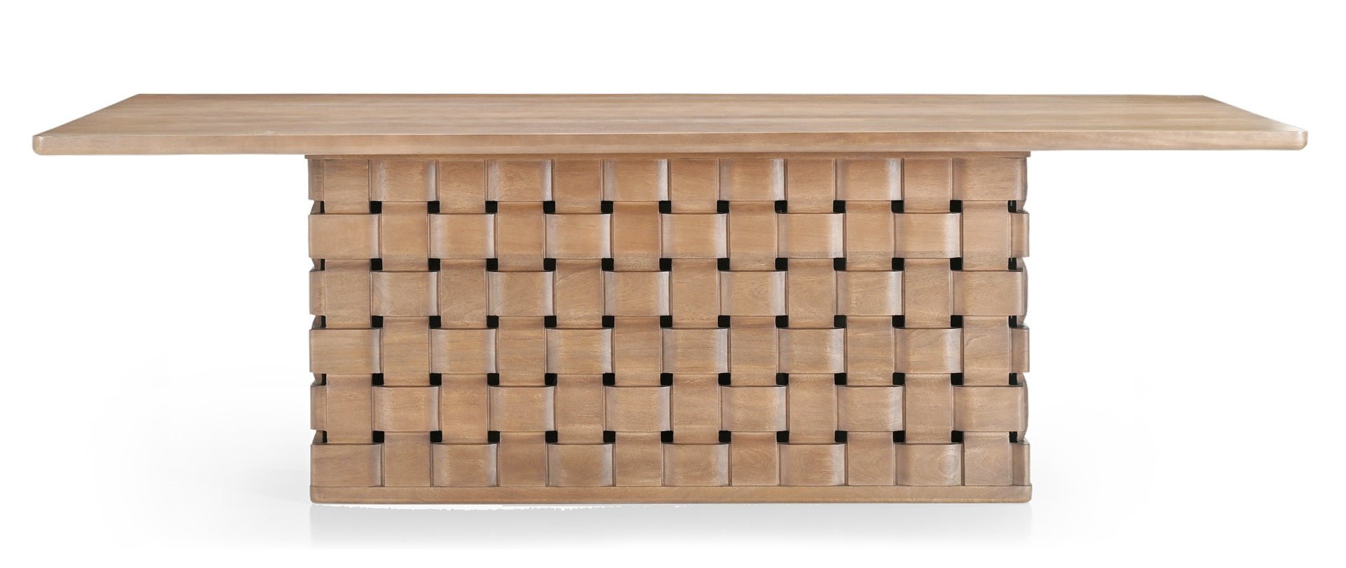 Trellyn 94" Light Brown Solid Wood Carved Woven Base Rectangular Dining Table - Central Designs