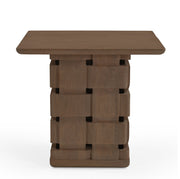 Trellyn Dark Brown Wood w/ Carved Woven Base Square Accent Table - Central Designs