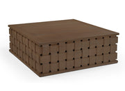 Trellyn 48" Dark Brown Wood w/ Carved Woven Base Square Coffee Table - Central Designs