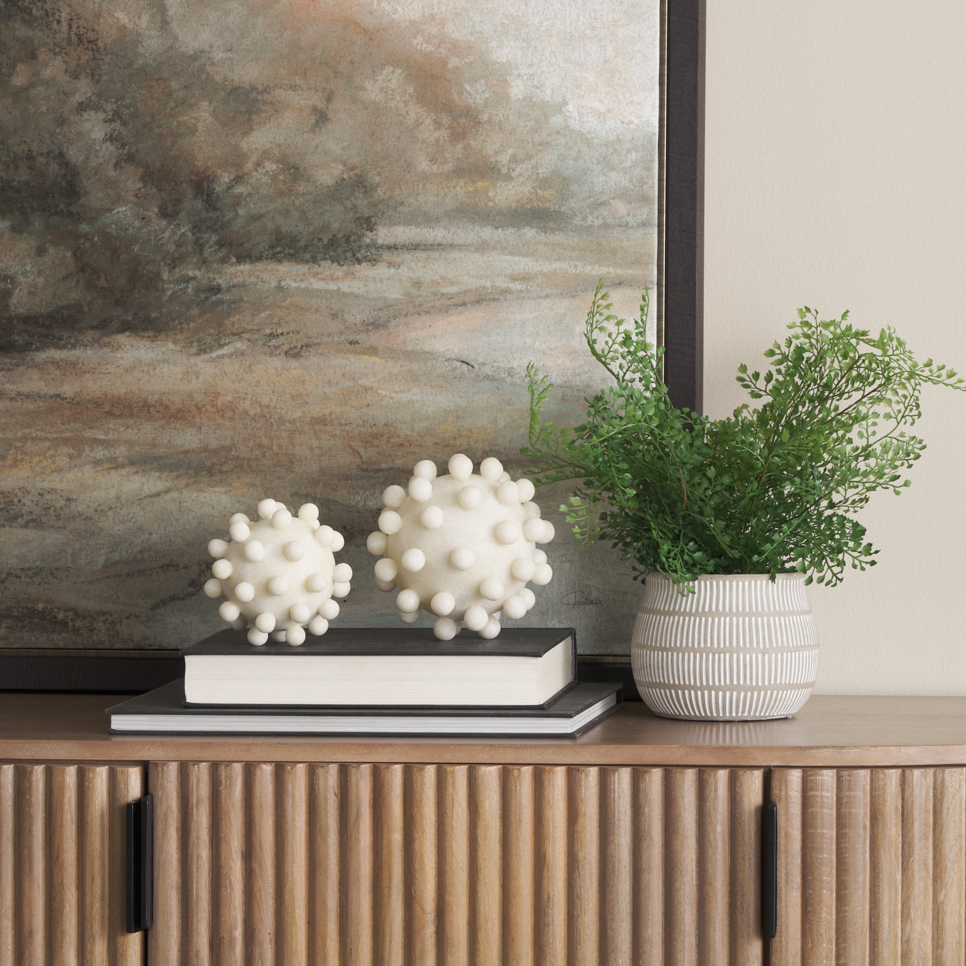 Malo 4.7L x 4.7W x 4.7H Cream Resin Small Sphere Decorative Object - Central Designs