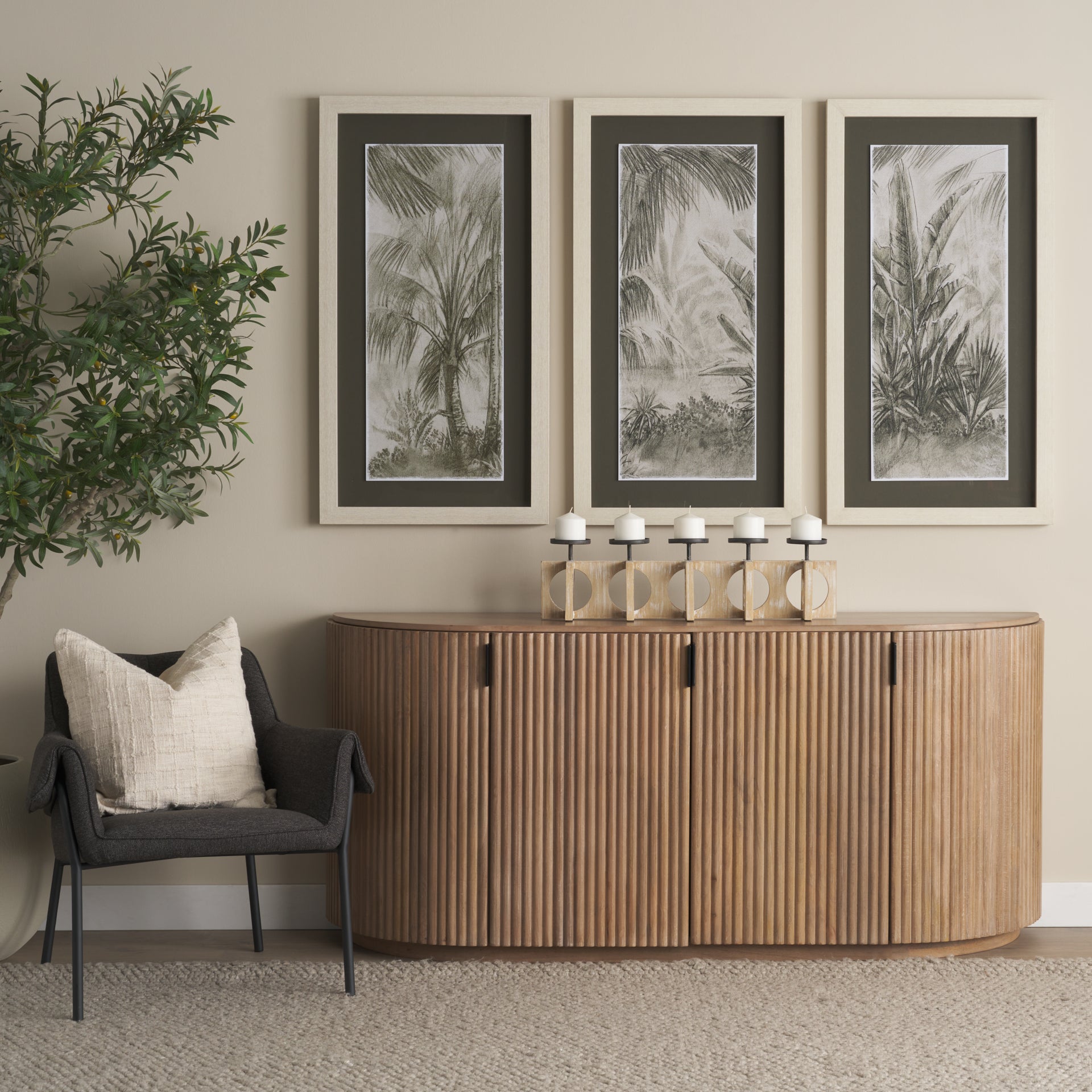 Terra Light Brown Wood Fluted Sideboard - Central Designs