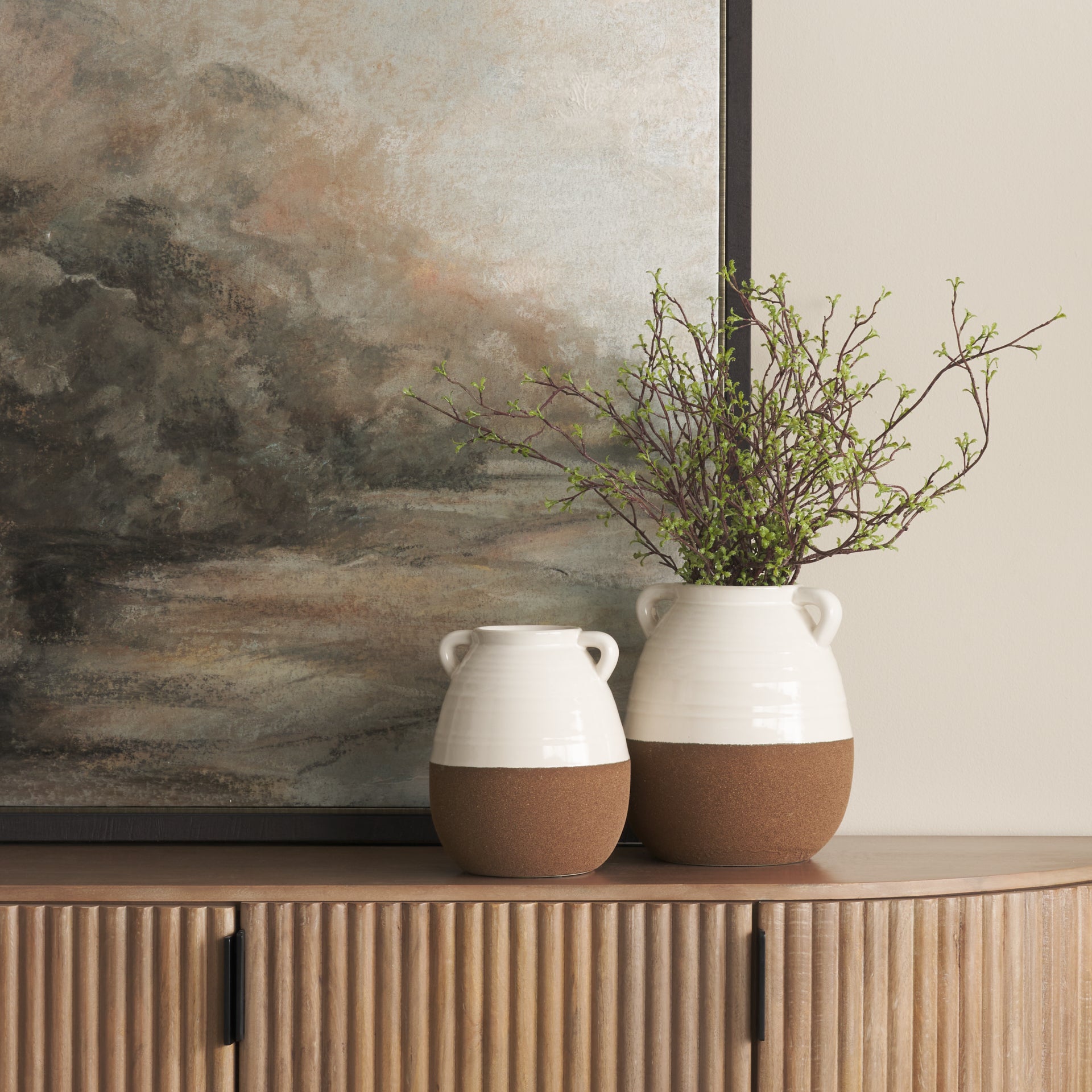 Tryna Small Beige w/ Matte Brown Ceramic Vase - Central Designs