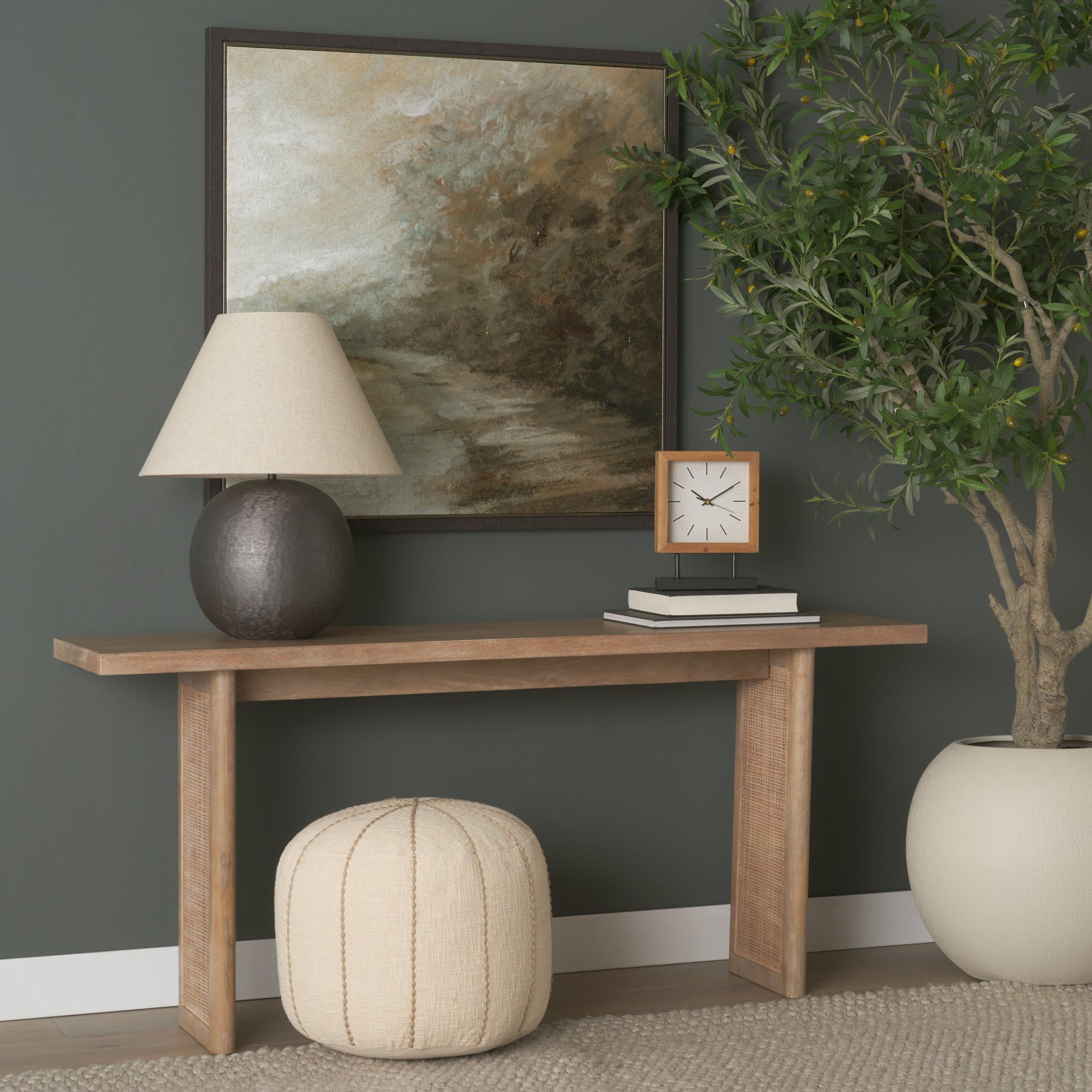 Grier 65" Light Brown Solid Wood w/ Cane Console Table - Central Designs