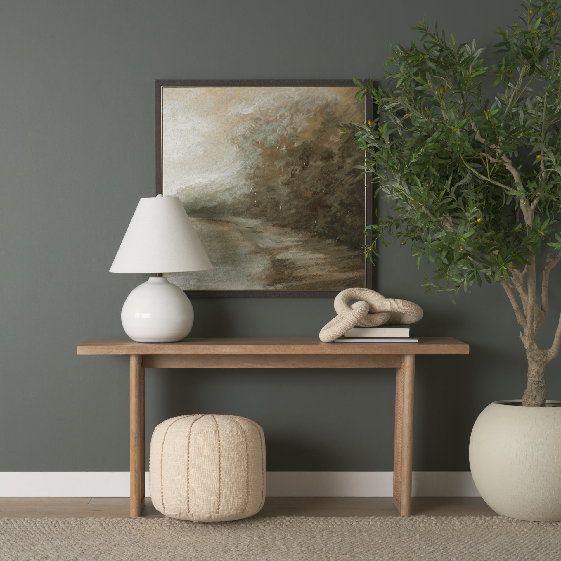 Sachi Beige w/ Stitching Pouf - Central Designs