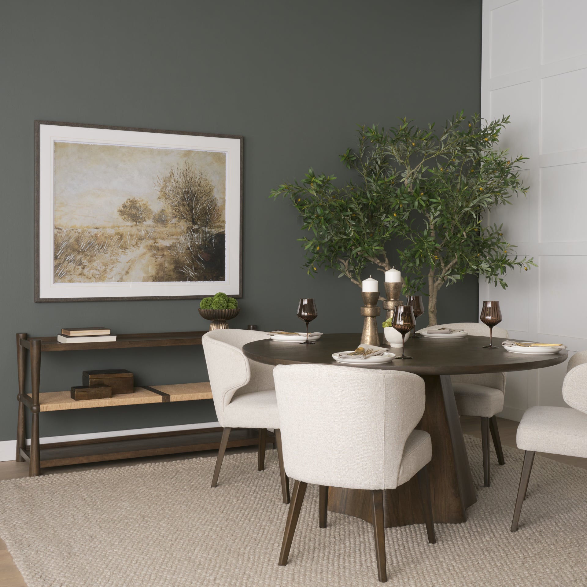 Bondi Dark Brown Wood w/ Paper Rope Shelf Console Table - Central Designs