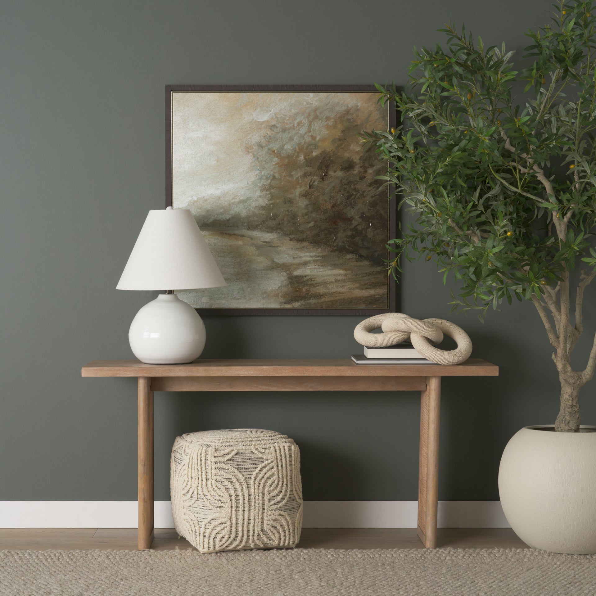 Amaya 16.0L x 16.0W x 16.0H Cream/Black/Gray Wool and Cotton Pouf - Central Designs