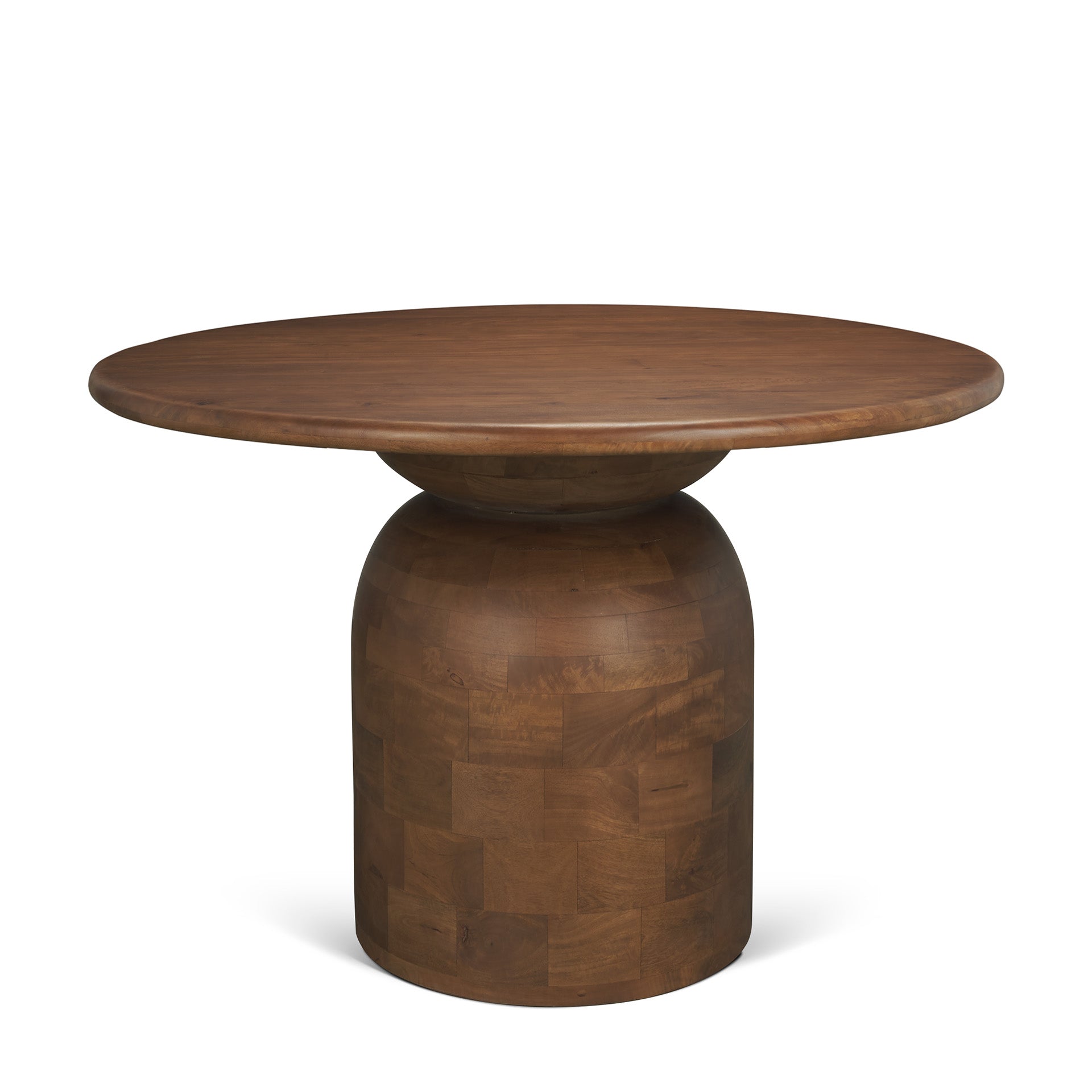 Atlas 42" Warm Mid - Brown Wood Stacked Pedestal Base Round Dining Table - Central Designs