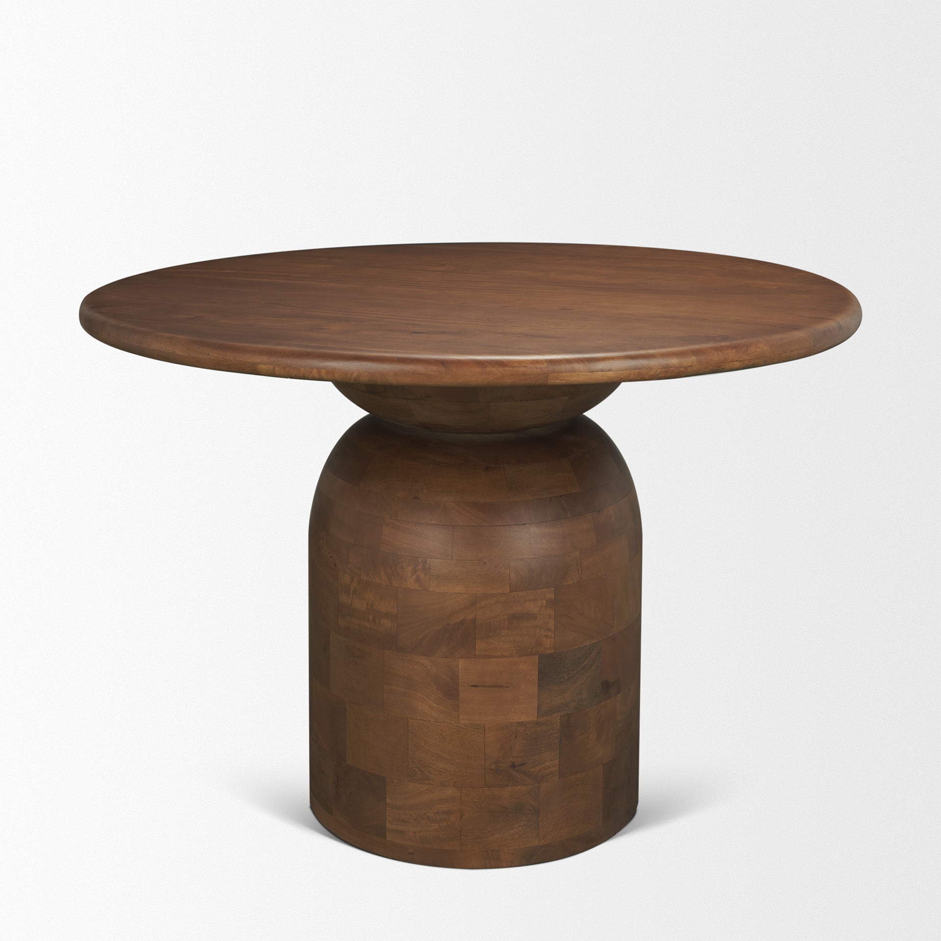 Atlas 42" Warm Mid - Brown Wood Stacked Pedestal Base Round Dining Table - Central Designs