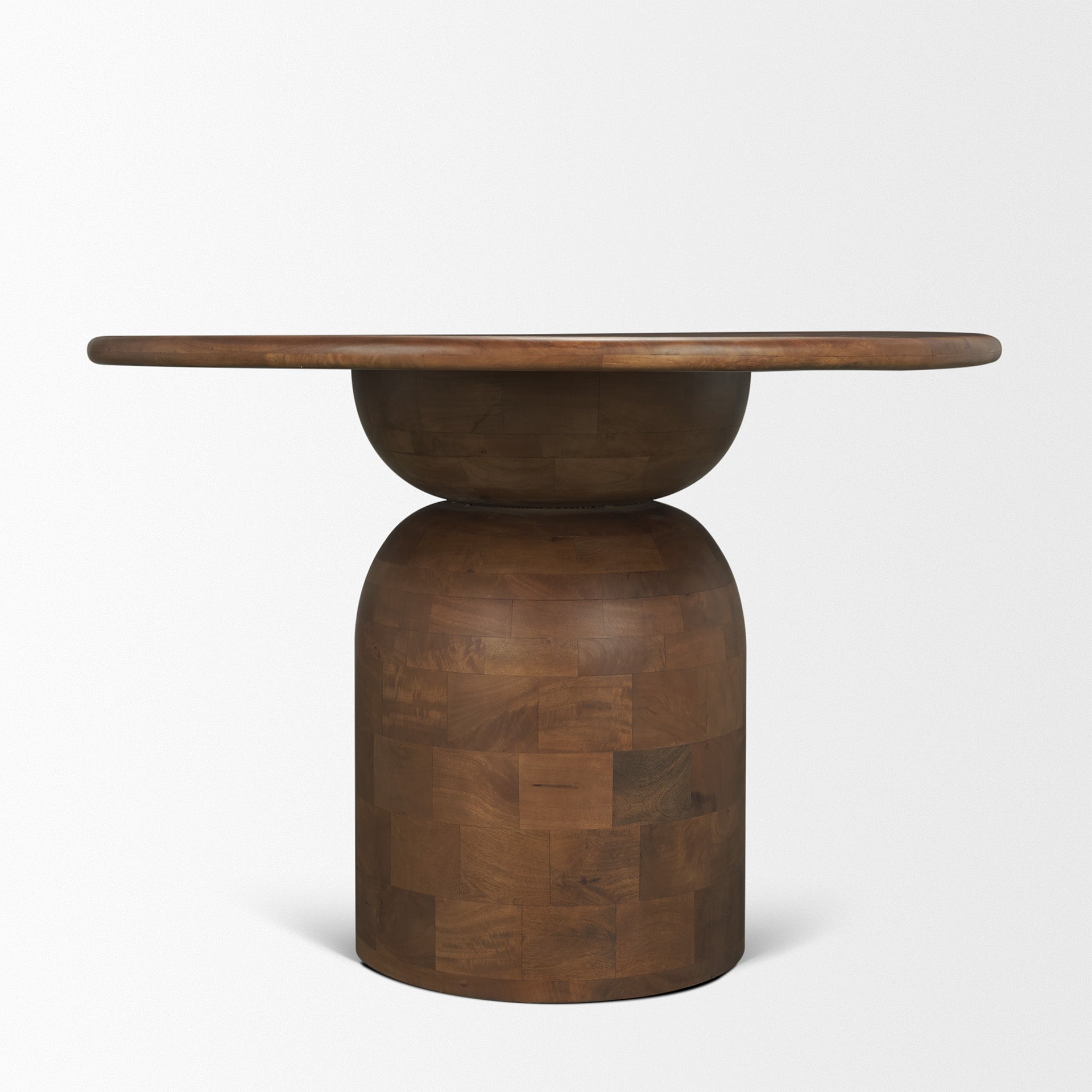 Atlas 42" Warm Mid - Brown Wood Stacked Pedestal Base Round Dining Table - Central Designs