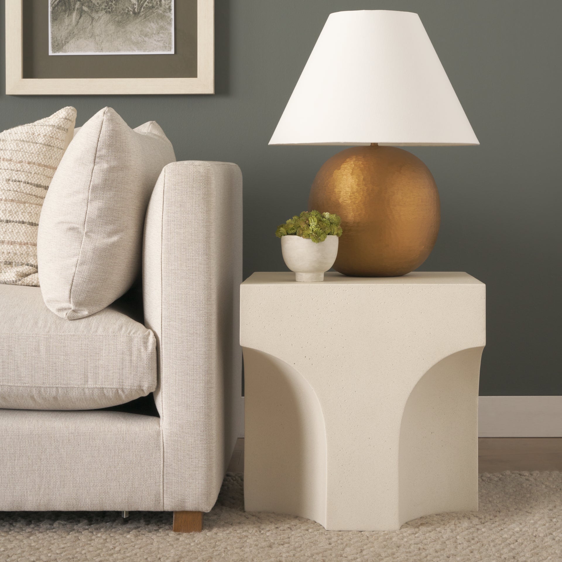 Bunda Square Sculptural Stone Finish Accent Table - Central Designs