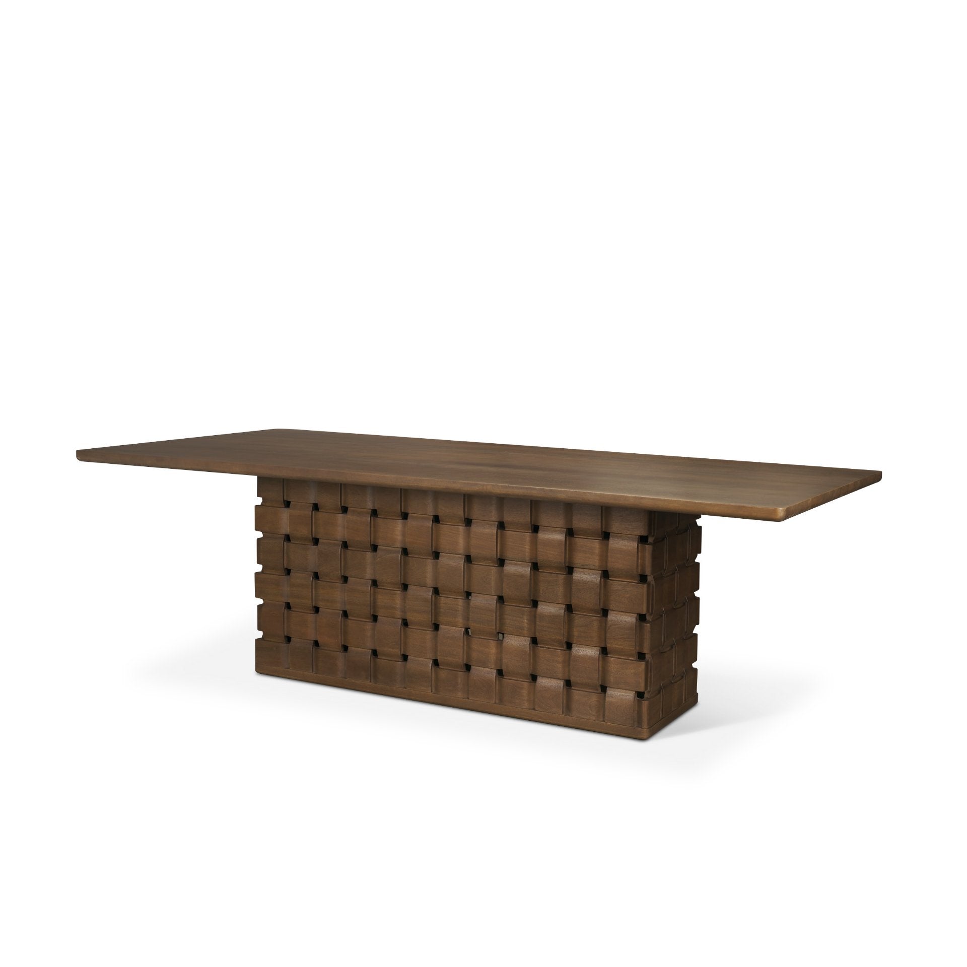 Trellyn 94" Dark Brown Solid Wood Carved Woven Base Rectangular Dining Table - Central Designs