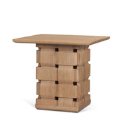 Trellyn Light Brown Wood w/ Carved Woven Base Square Accent Table - Central Designs