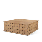 Trellyn 48" Light Brown Wood w/ Carved Woven Base Square Coffee Table - Central Designs