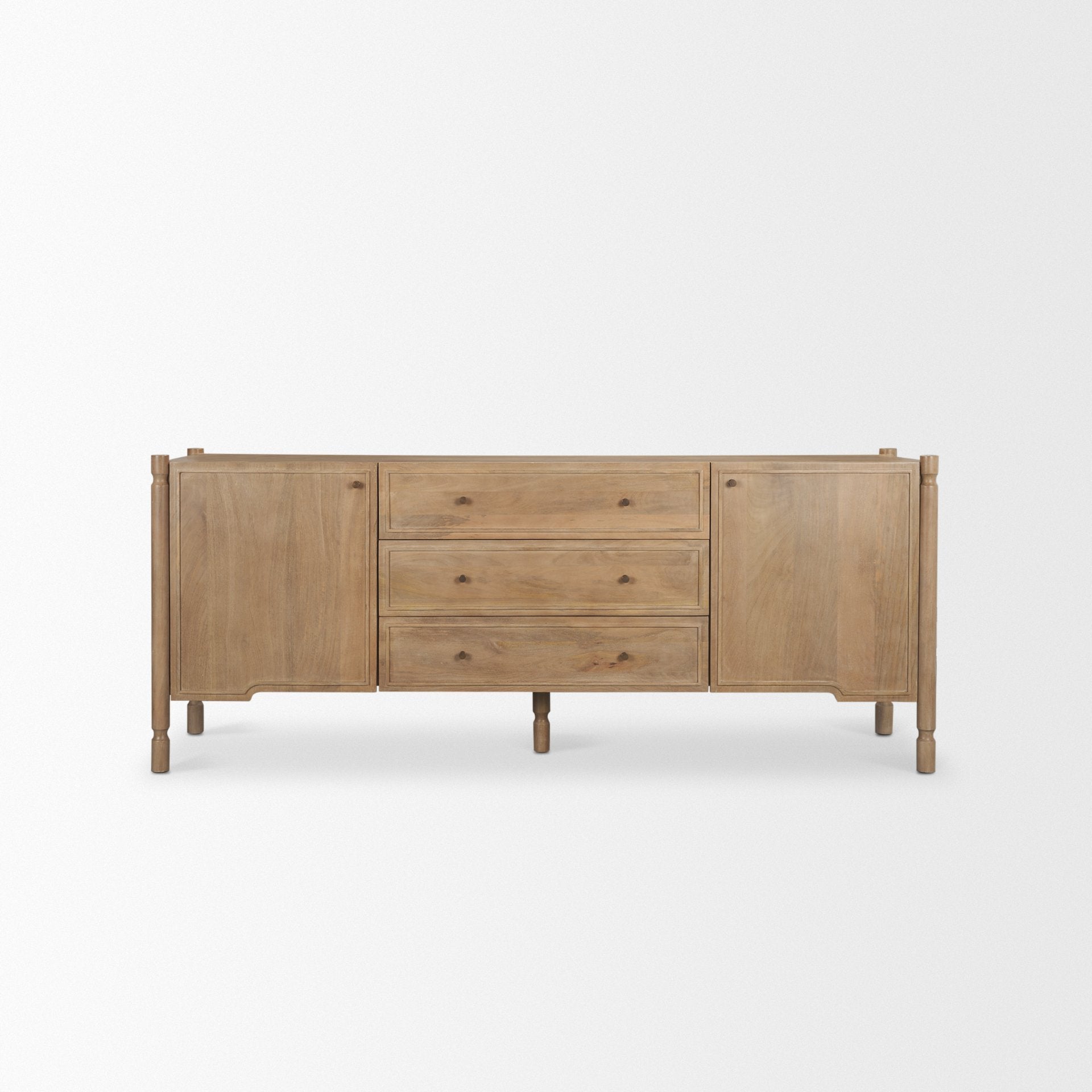 Phil Light Brown Wood 2 Door 3 Drawer Closed Sideboard - Central Designs