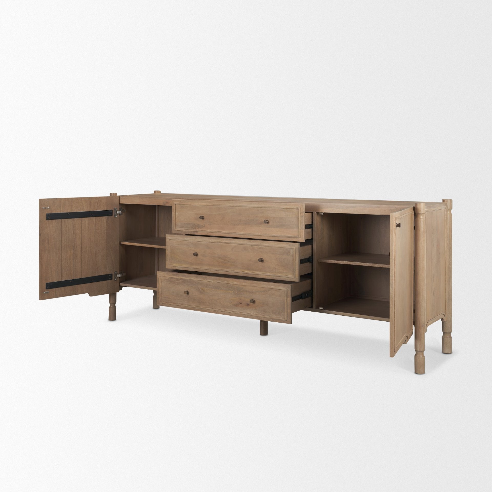 Phil Light Brown Wood 2 Door 3 Drawer Closed Sideboard - Central Designs