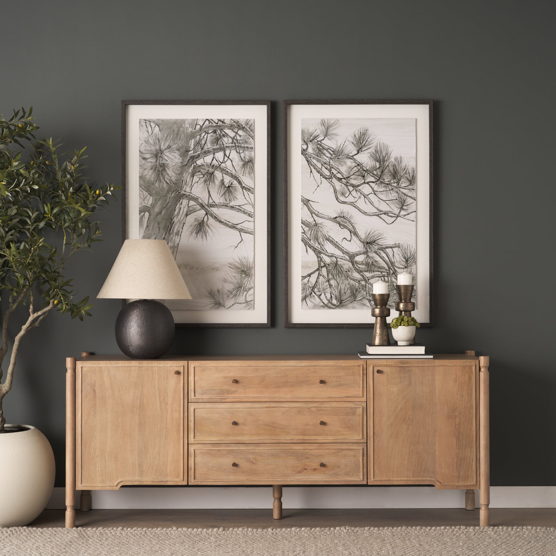 Phil Light Brown Wood 2 Door 3 Drawer Closed Sideboard - Central Designs