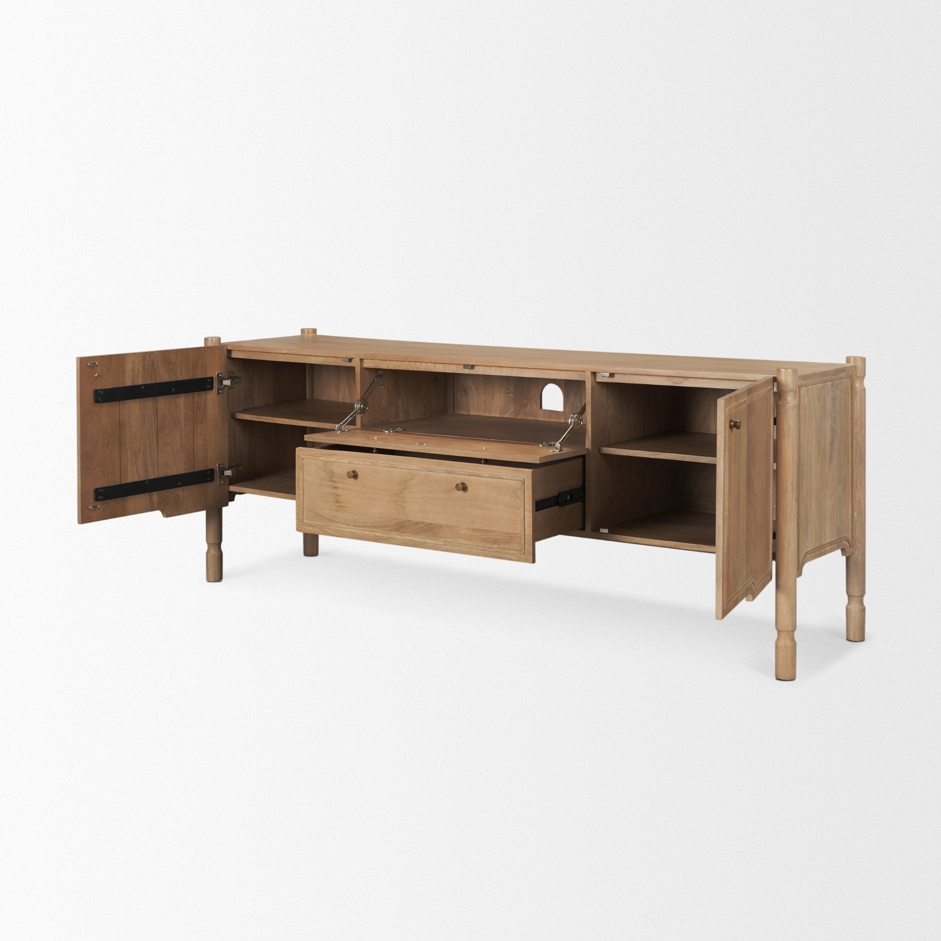 Phil Light Brown Wood 2 Door 1 Drawer w/ Pull Down Media Console - Central Designs