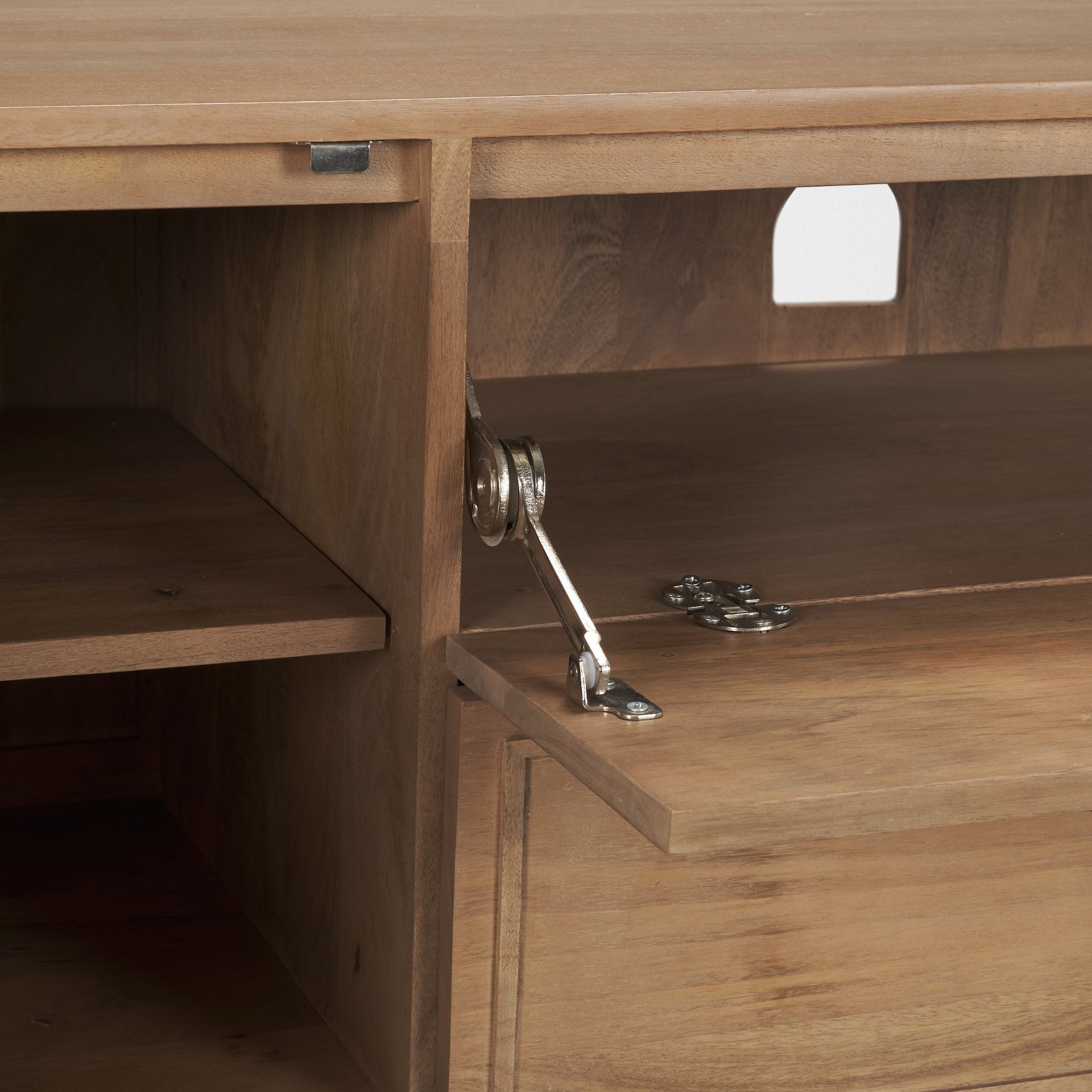 Phil Light Brown Wood 2 Door 1 Drawer w/ Pull Down Media Console - Central Designs