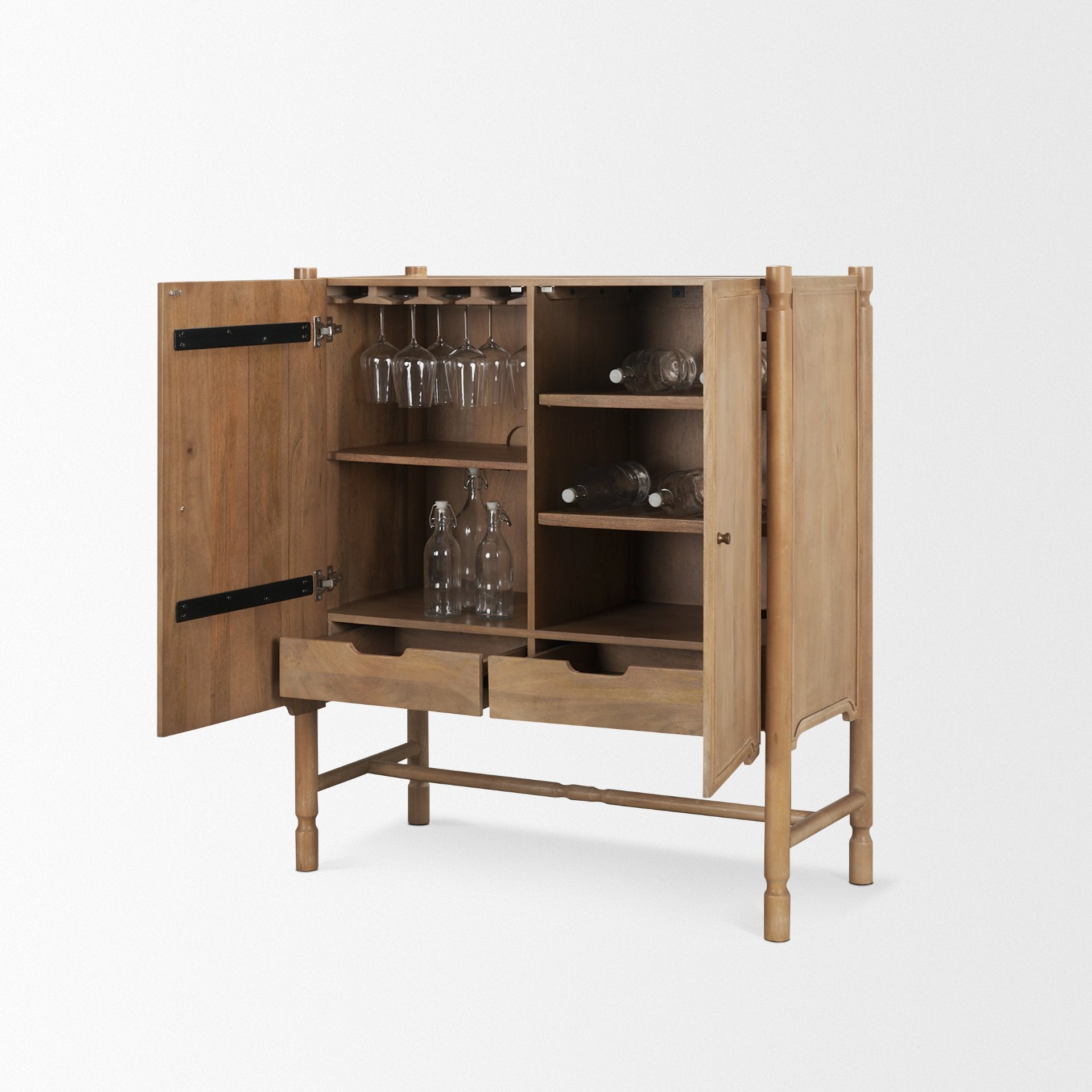 Phil Light Brown Wood 2 Door Bar Cabinet - Central Designs