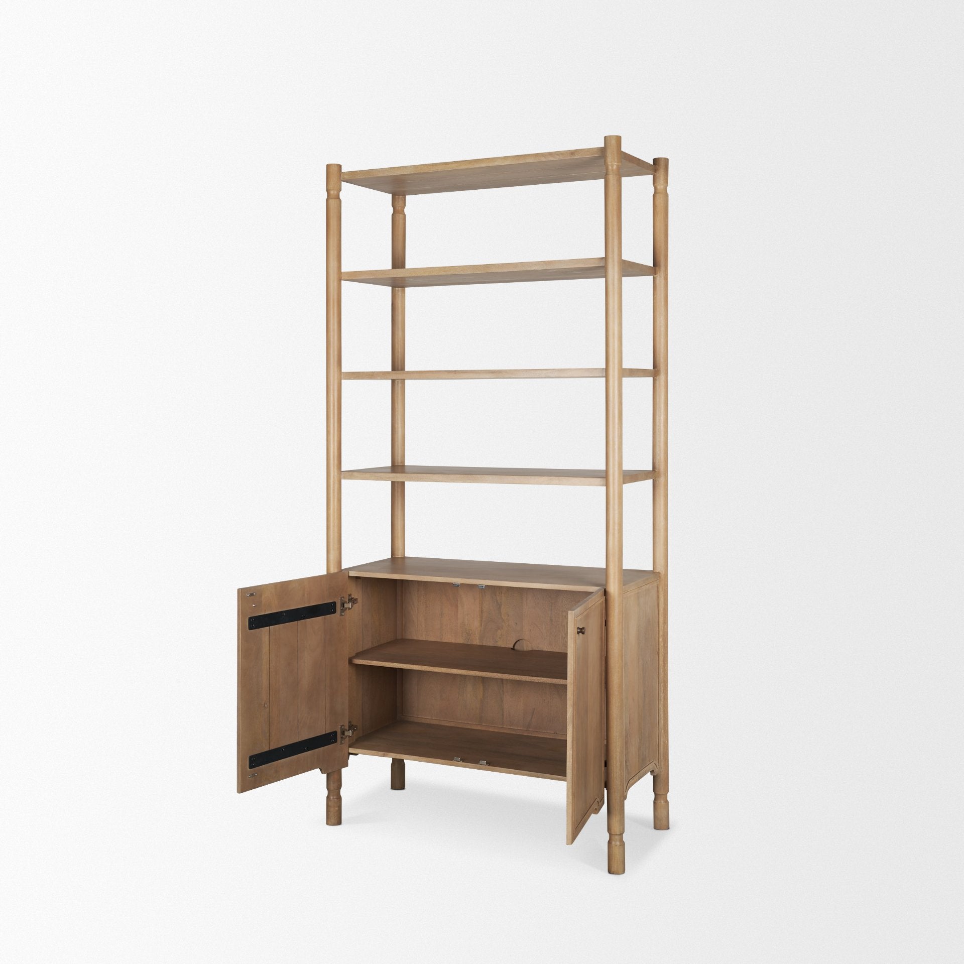 Phil Light Brown Wood 2 Door 3 Shelves Open Shelving Unit - Central Designs