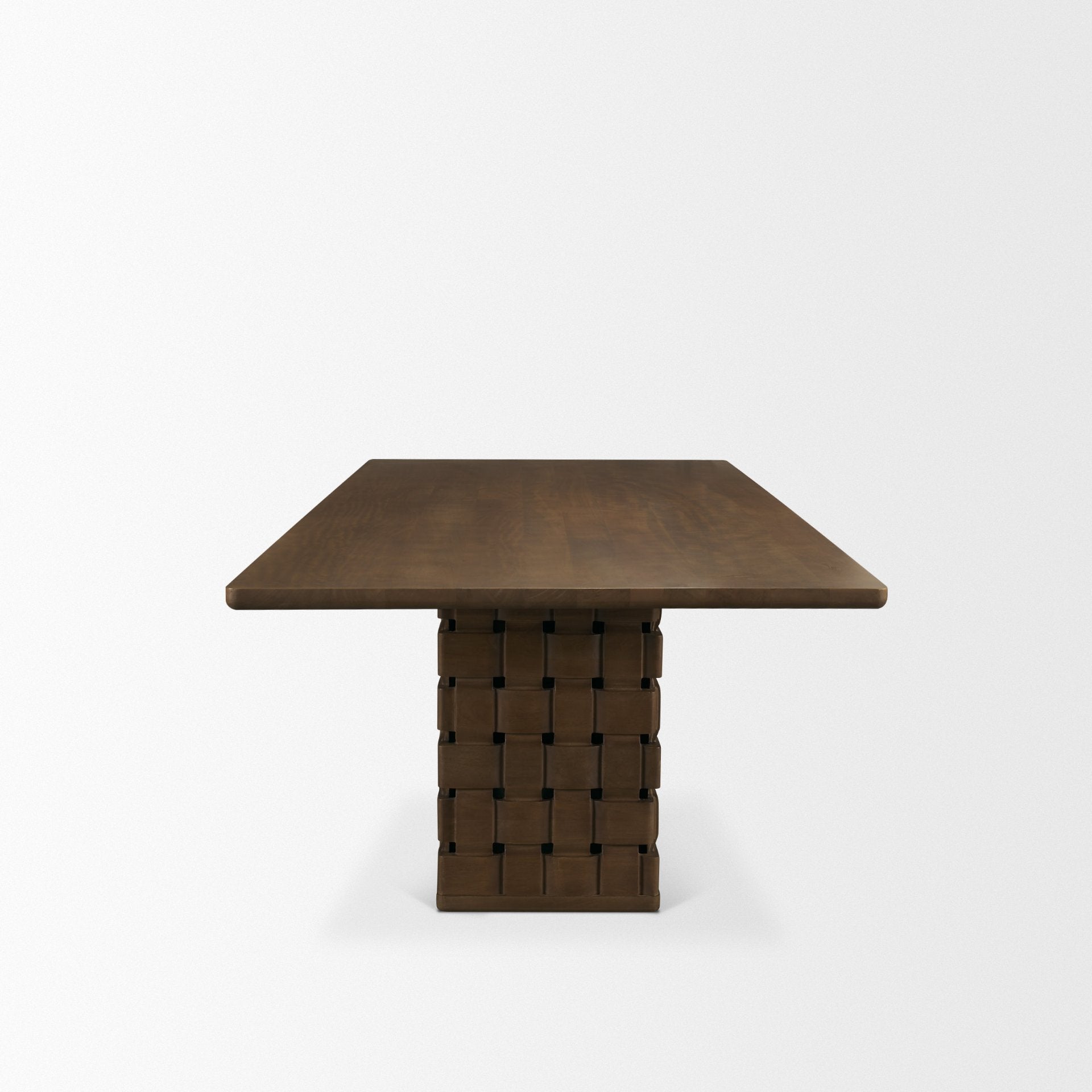 Trellyn 94" Dark Brown Solid Wood Carved Woven Base Rectangular Dining Table - Central Designs